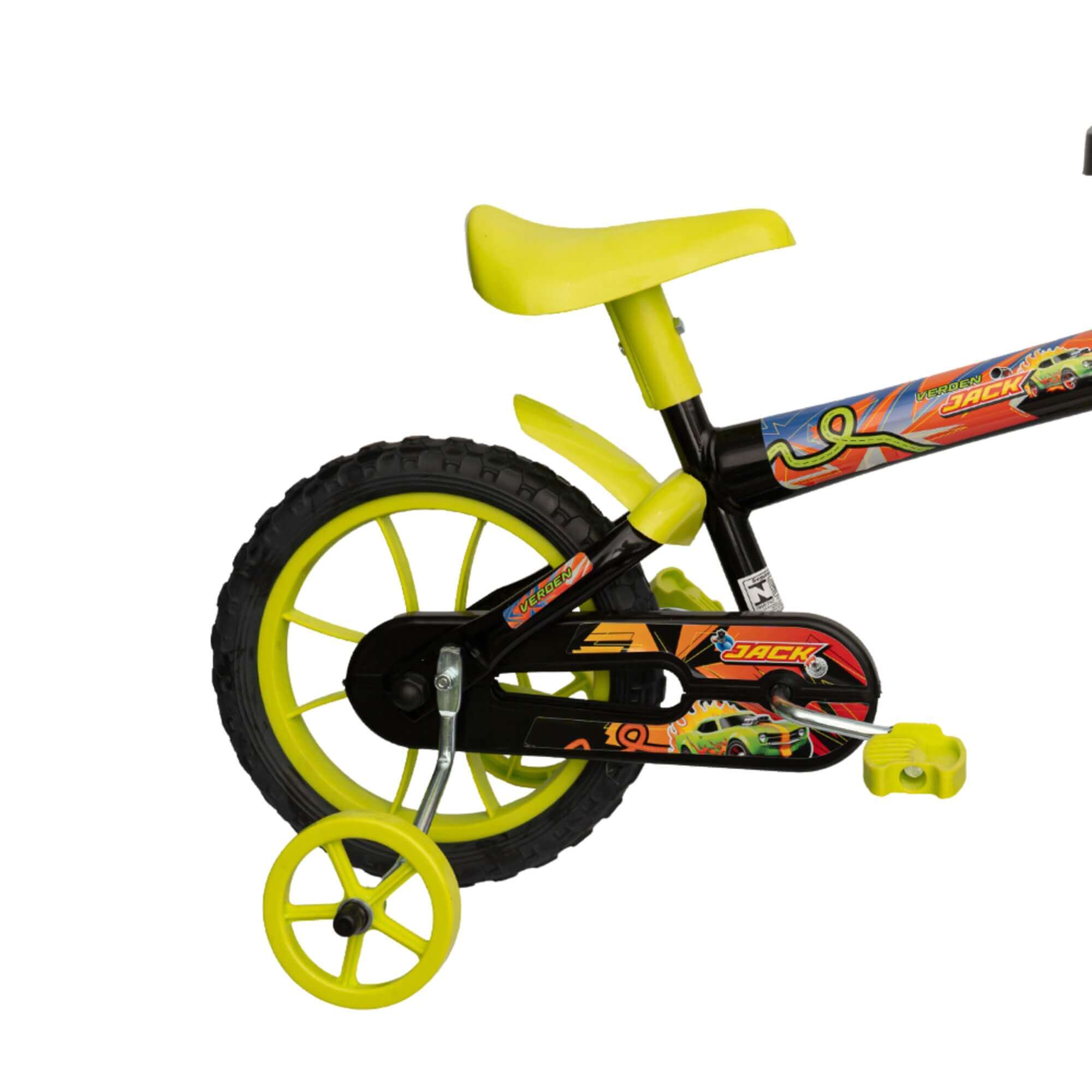 Bicicleta Infantil Jack Aro 12" Preto e Verde Limão Verden - 10472