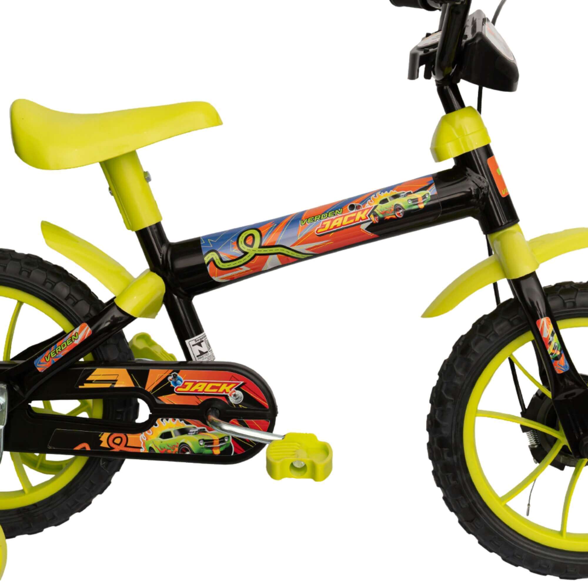 Bicicleta Infantil Jack Aro 12" Preto e Verde Limão Verden - 10472