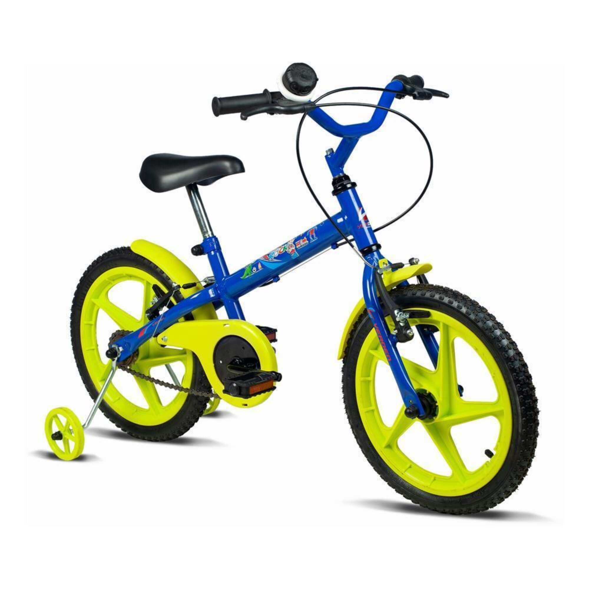 Bicicleta Infantil Rock Aro 16" Azul e Verde Limão Verden - 10477
