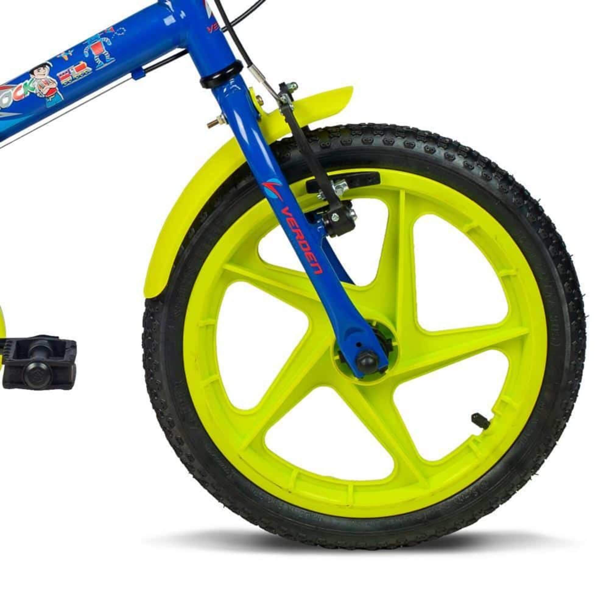 Bicicleta Infantil Rock Aro 16" Azul e Verde Limão Verden - 10477