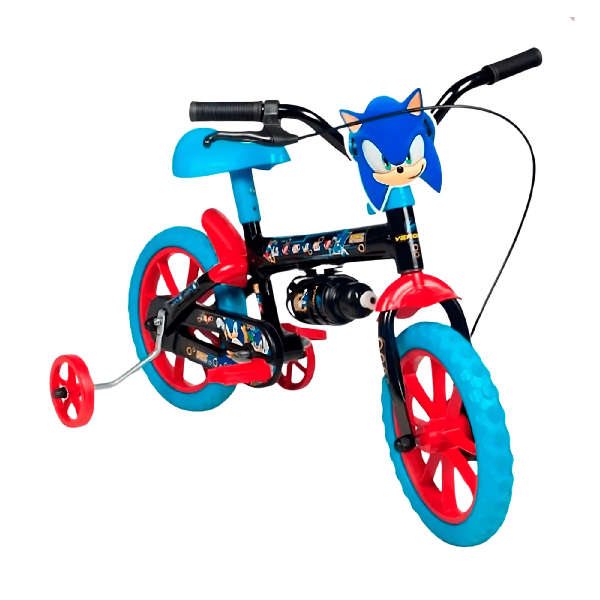 Bicicleta Infantil Sonic Aro 12 Preta e Azul com Rodinha e Garrafinha Verden - 10492