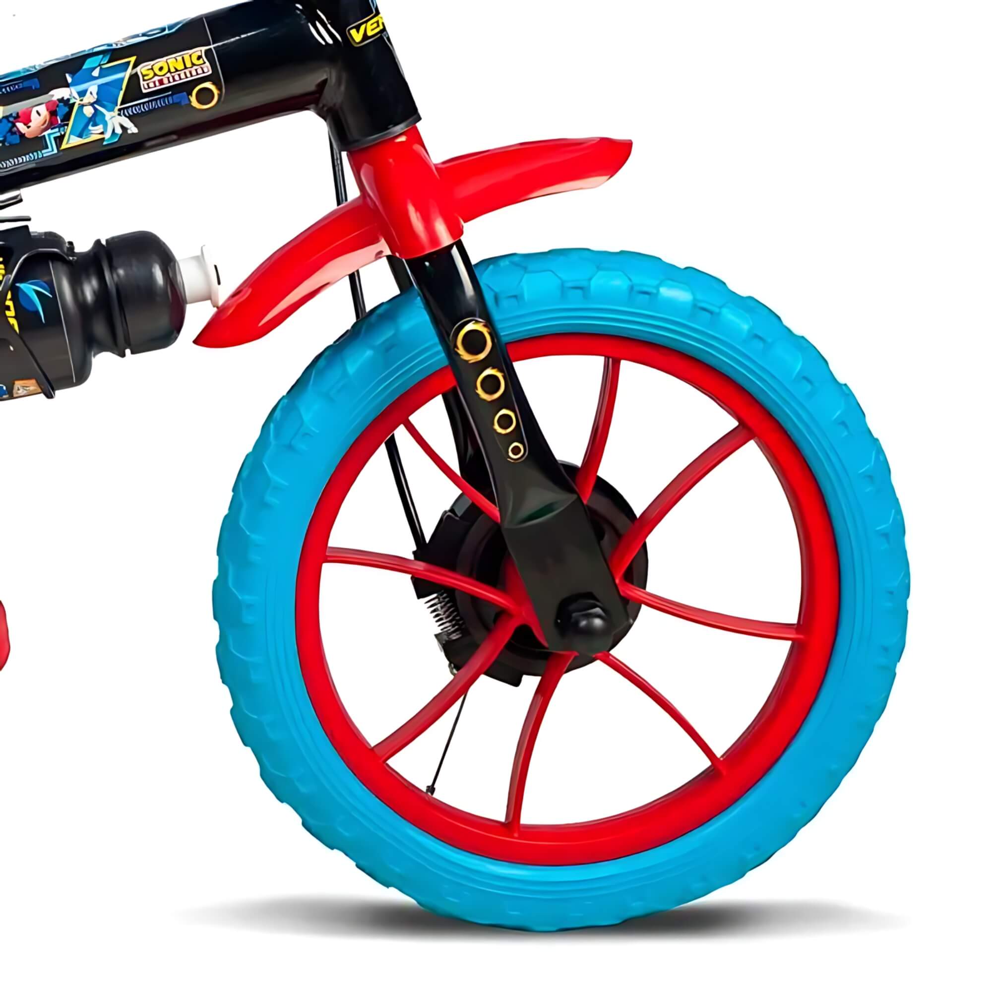 Bicicleta Infantil Sonic Aro 12 Preta e Azul com Rodinha e Garrafinha Verden - 10492