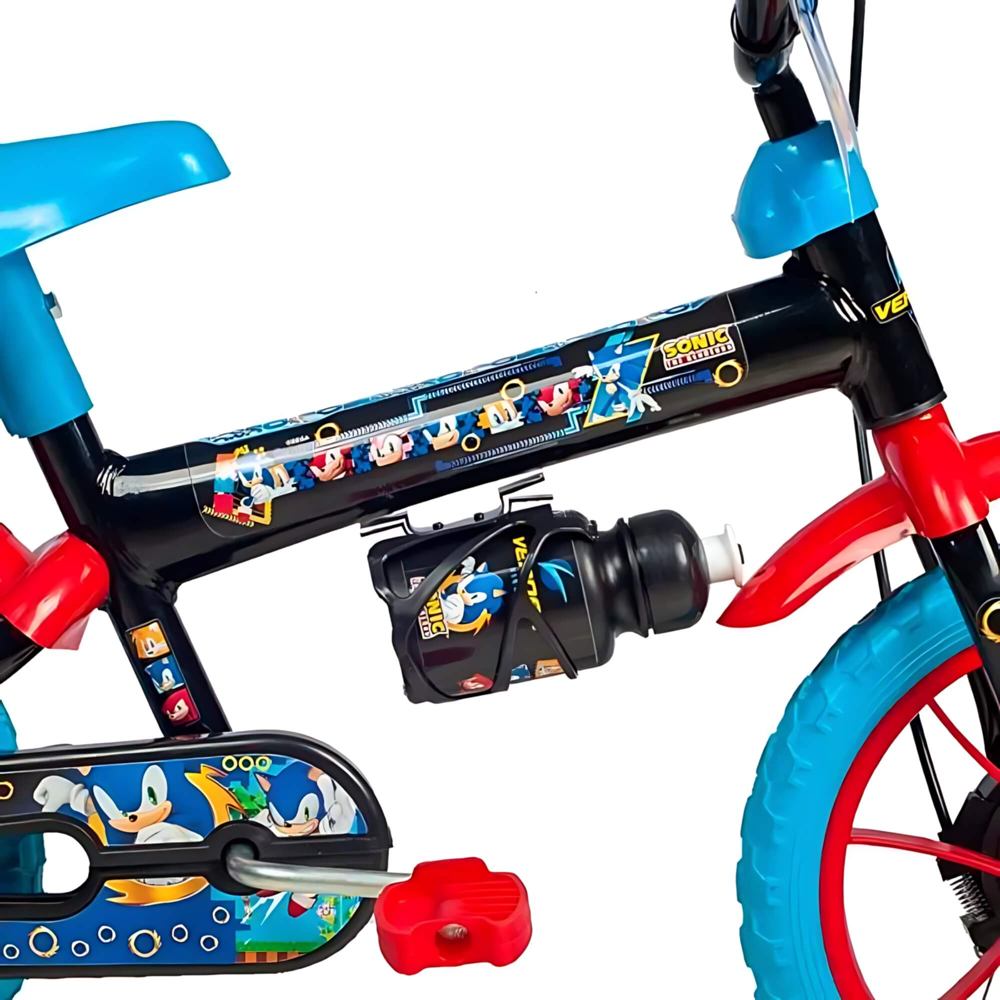 Bicicleta Infantil Sonic Aro 12 Preta e Azul com Rodinha e Garrafinha Verden - 10492