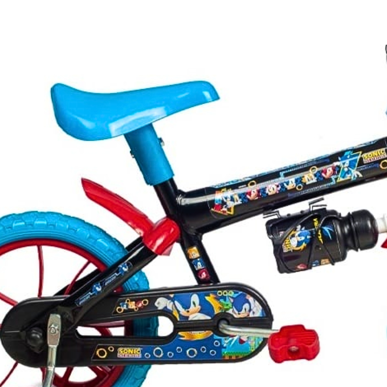 Bicicleta Infantil Sonic Aro 12 Preta e Azul com Rodinha e Garrafinha Verden - 10492