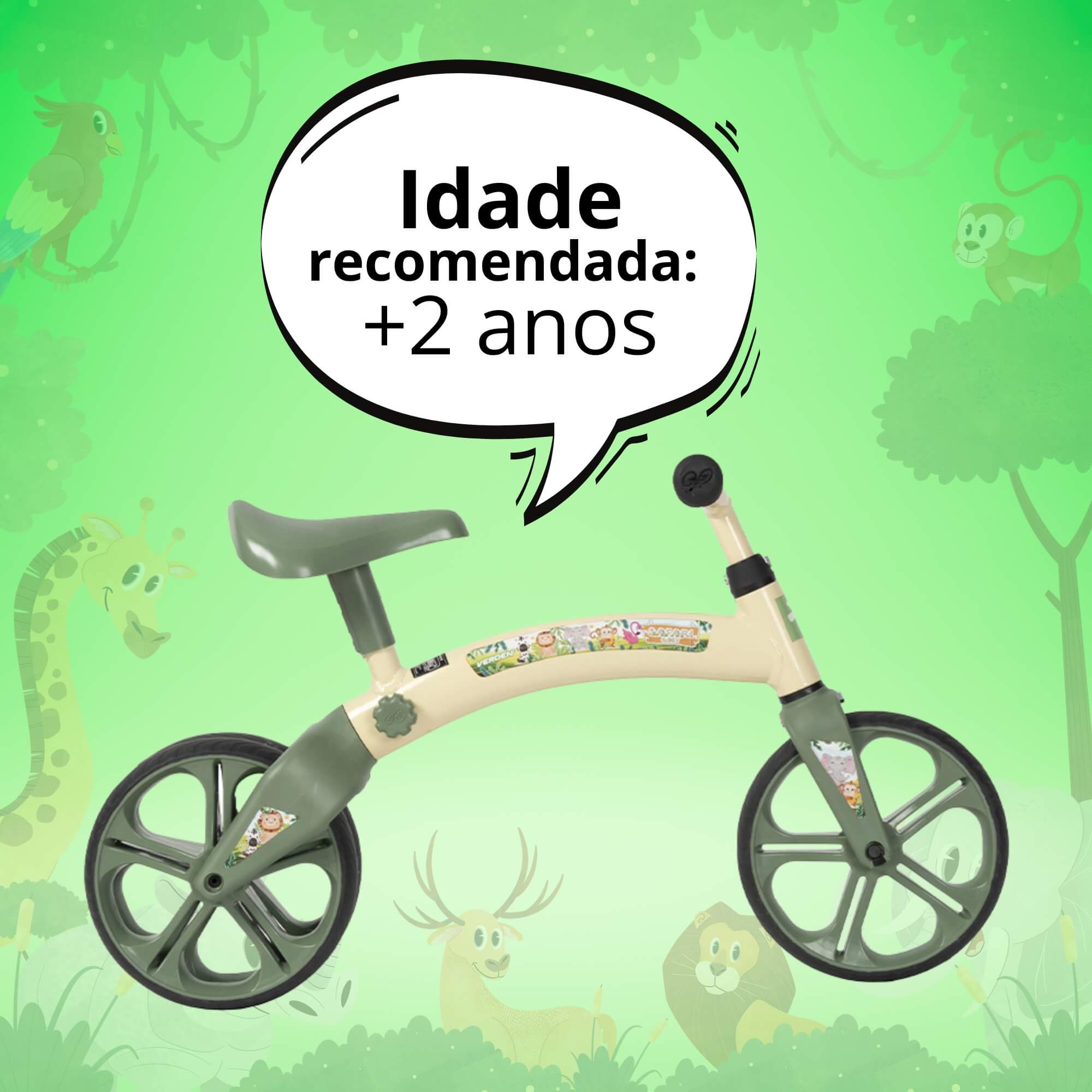 Bicicleta sem Pedal Safari Baby Balance Bege e Verde Militar Verden - 10496