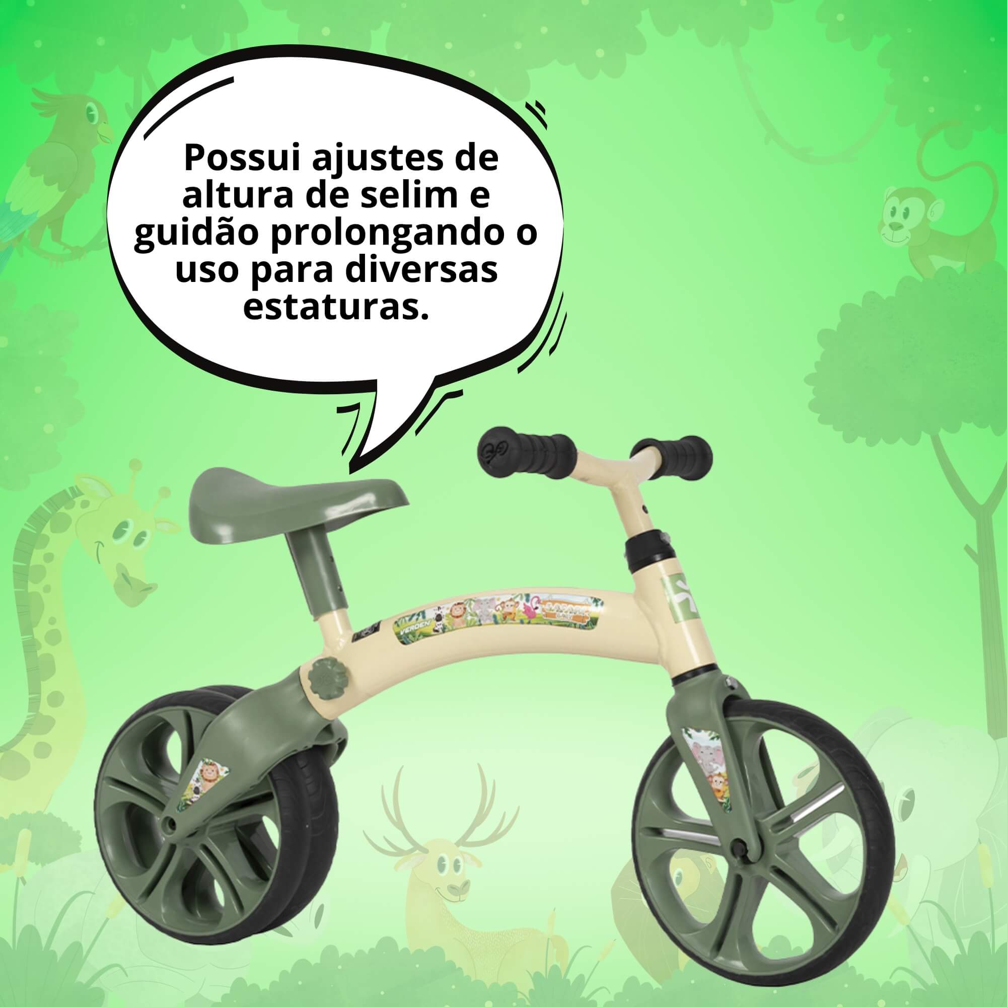 Bicicleta sem Pedal Safari Baby Balance Bege e Verde Militar Verden - 10496