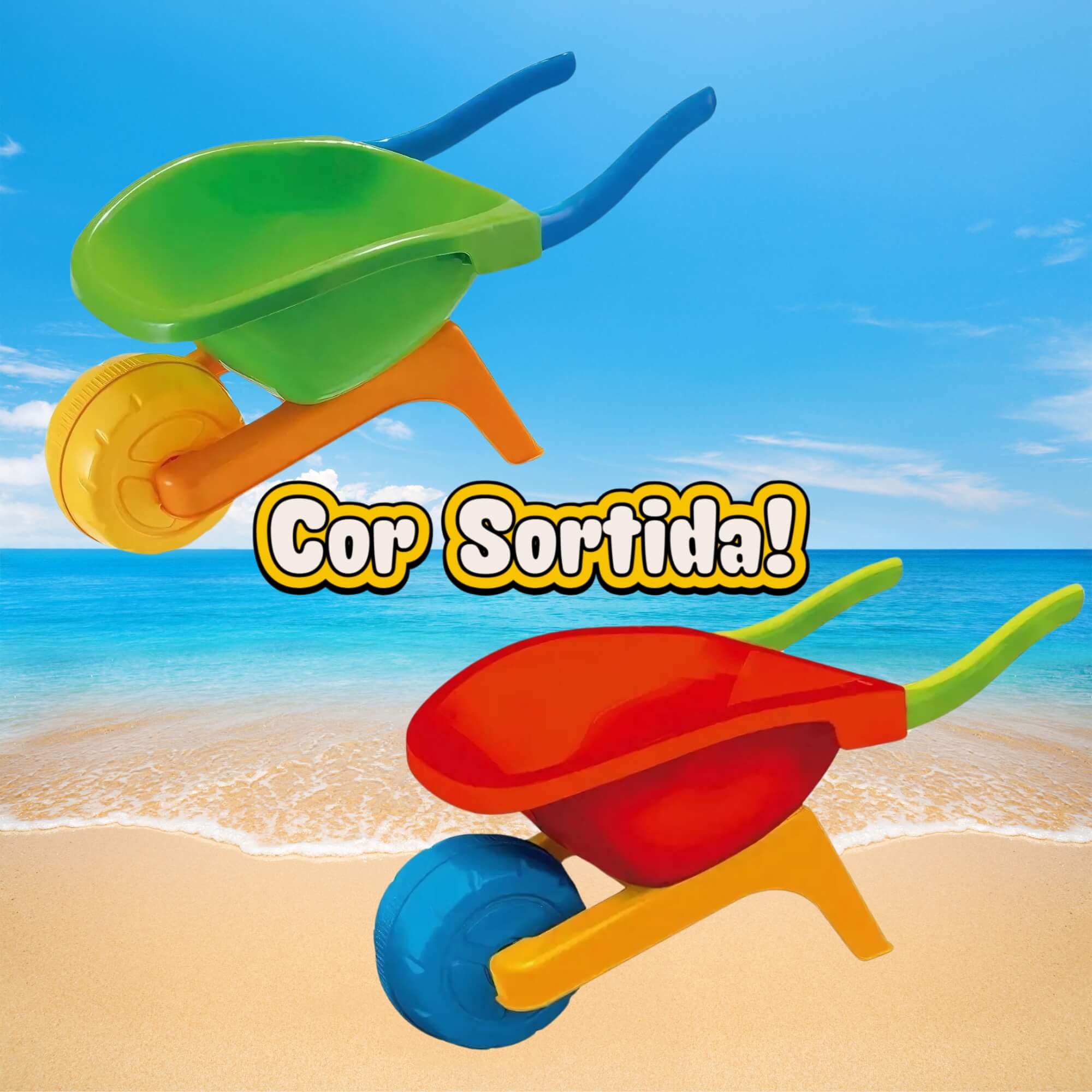 Brinquedo de Praia Infantil Cor Sortida Carriola c/ Rastelo e Pá Beach Play Usual Brinquedos - 299