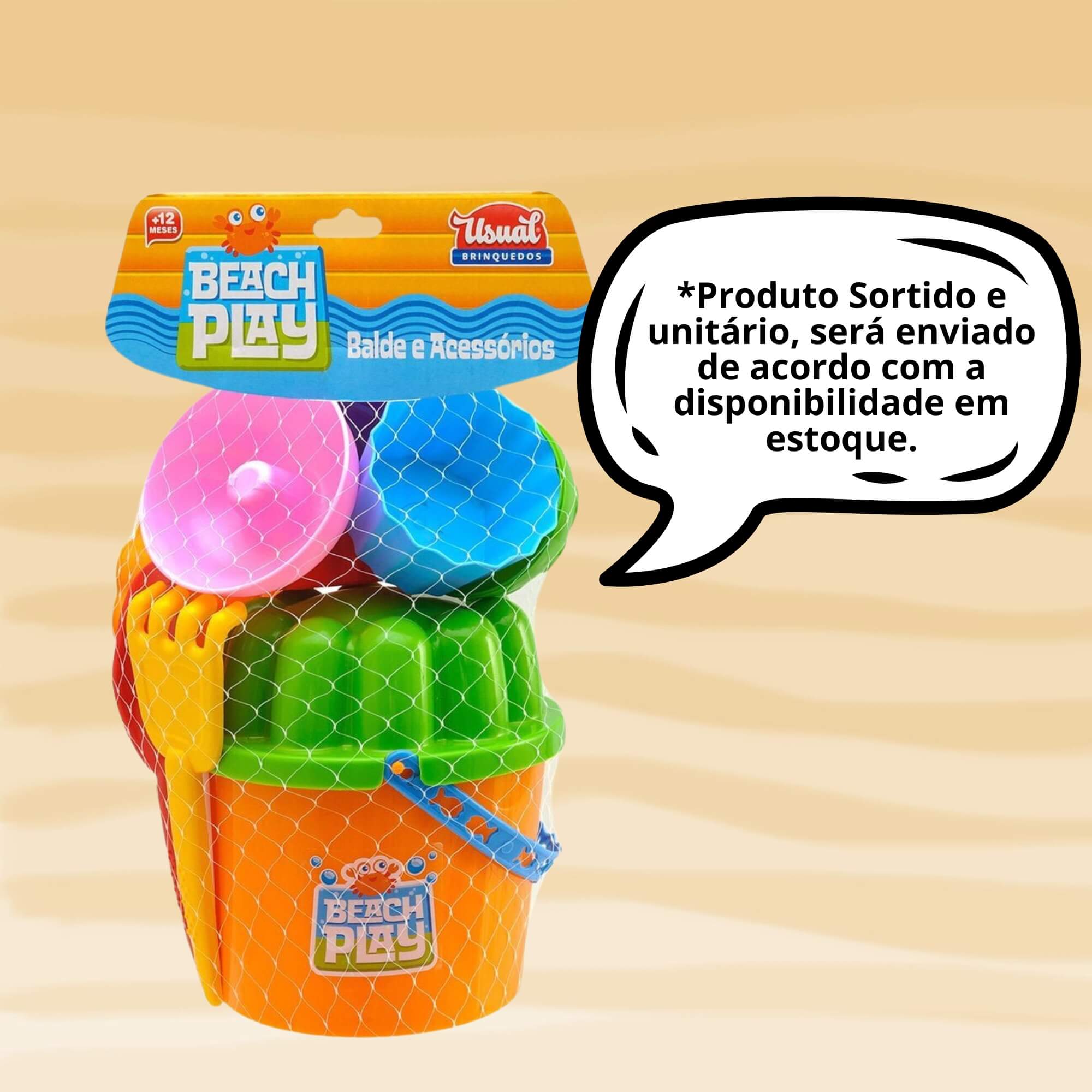 Balde e Acessórios Brinquedo Praia Infantil Beach Play 10 Peças Usual Brinquedos - 361