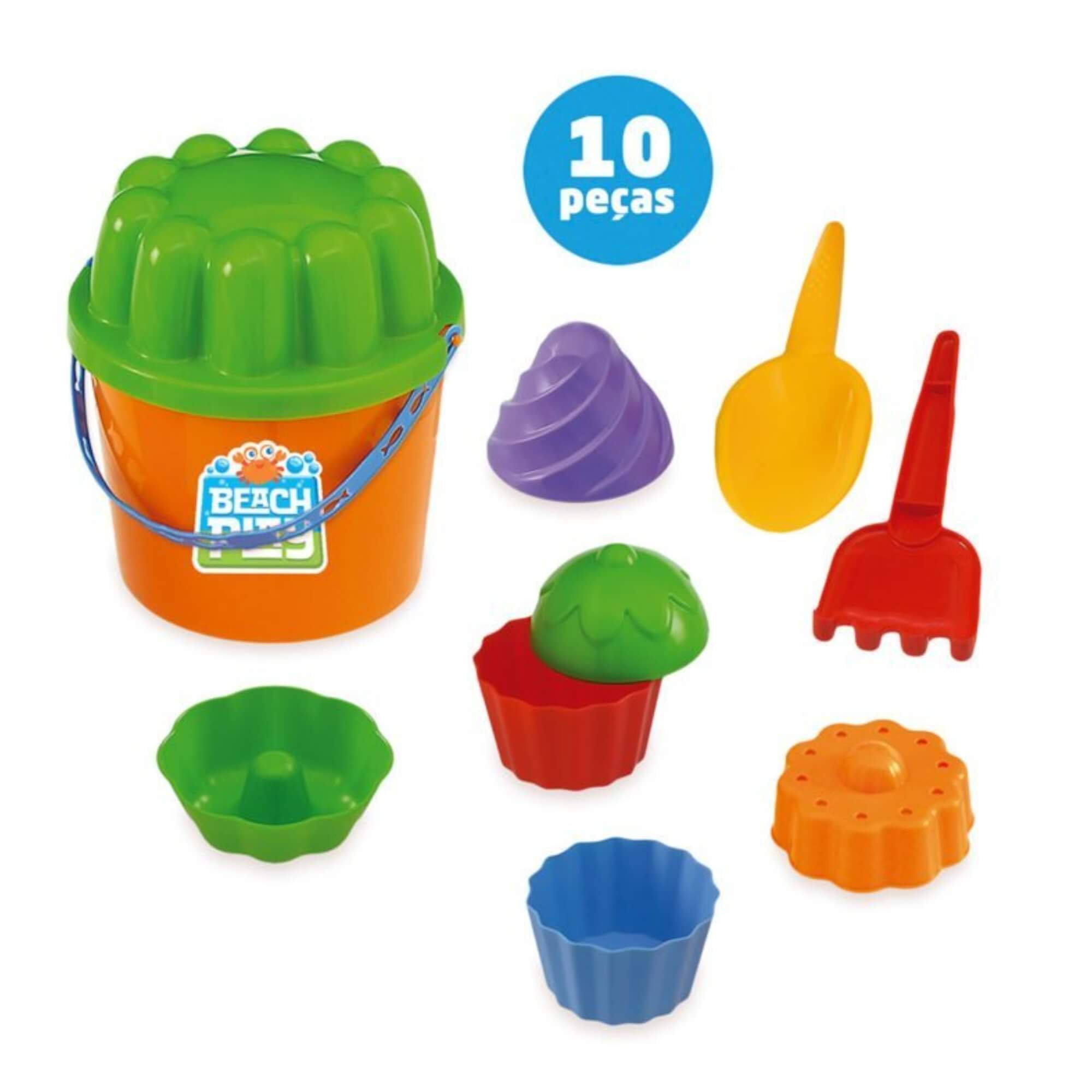Balde e Acessórios Brinquedo Praia Infantil Beach Play 10 Peças Usual Brinquedos - 361