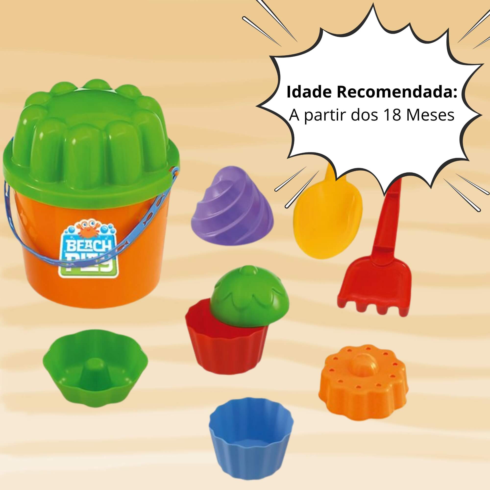 Balde e Acessórios Brinquedo Praia Infantil Beach Play 10 Peças Usual Brinquedos - 361