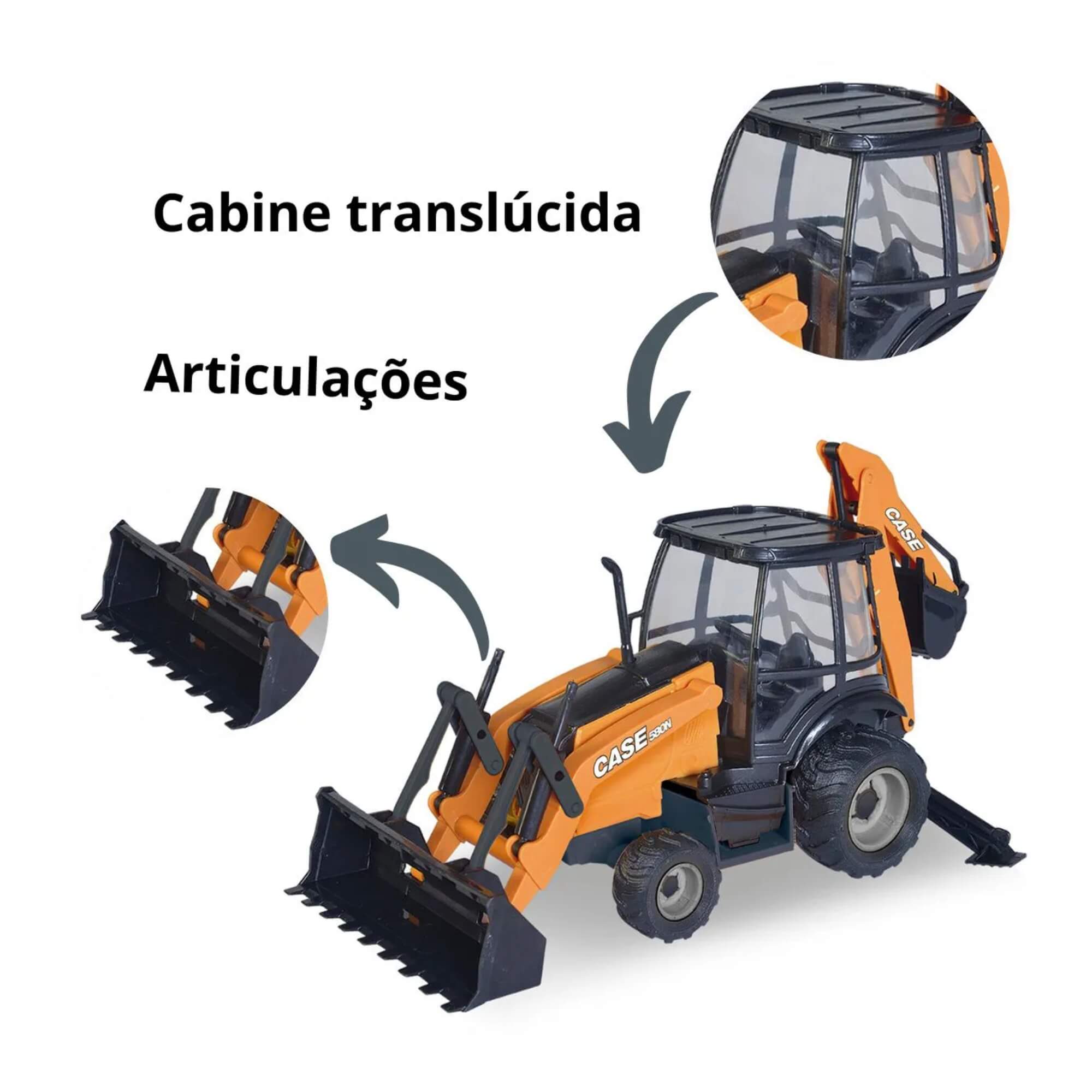 Brinquedo Infantil Mini Retroescavadeira Réplica Case Construction Usual Brinquedos - 402