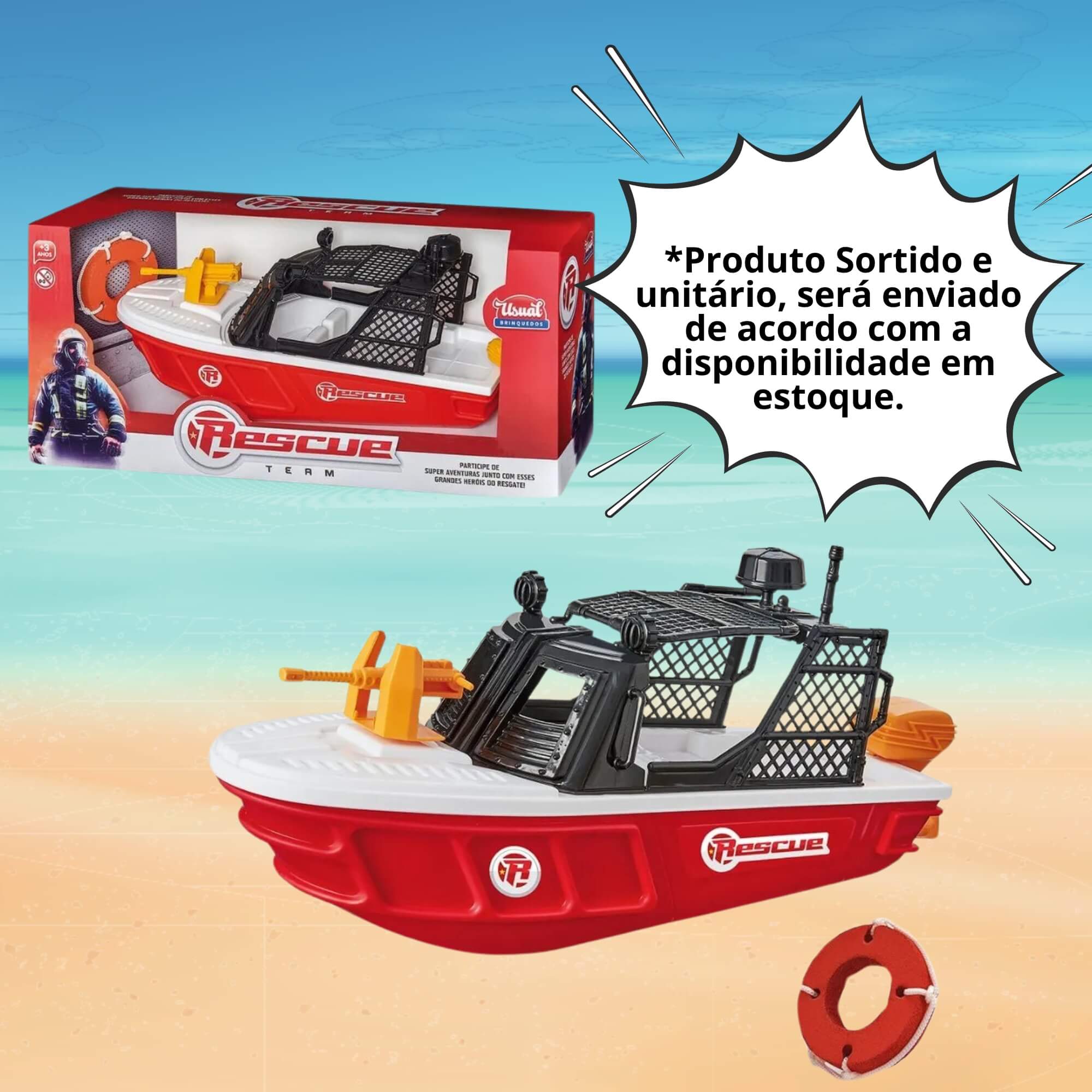 Brinquedo Infantil Barco de Resgate Rescue Sortido e Unitário Team Usual Brinquedos - 470
