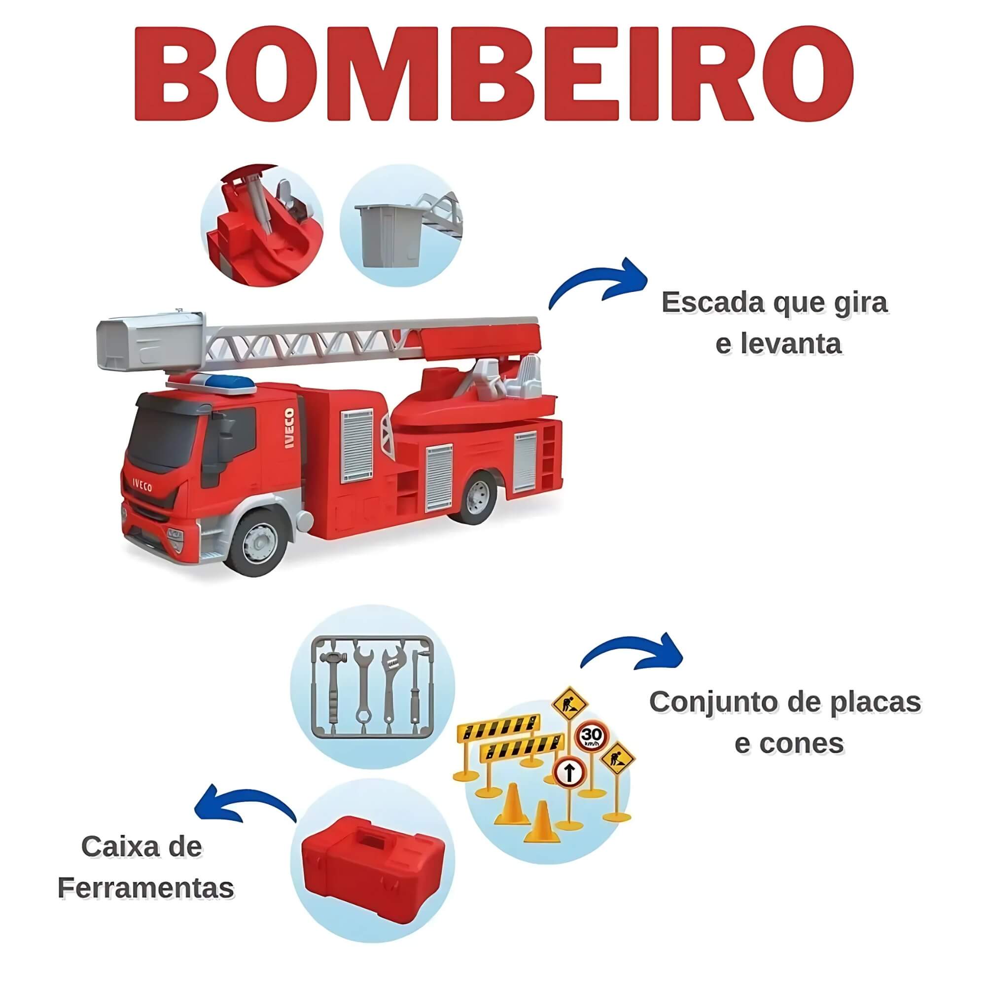 Brinquedo Infantil Caminhão Iveco Tector Bombeiro com Acessórios Usual Brinquedos - 583
