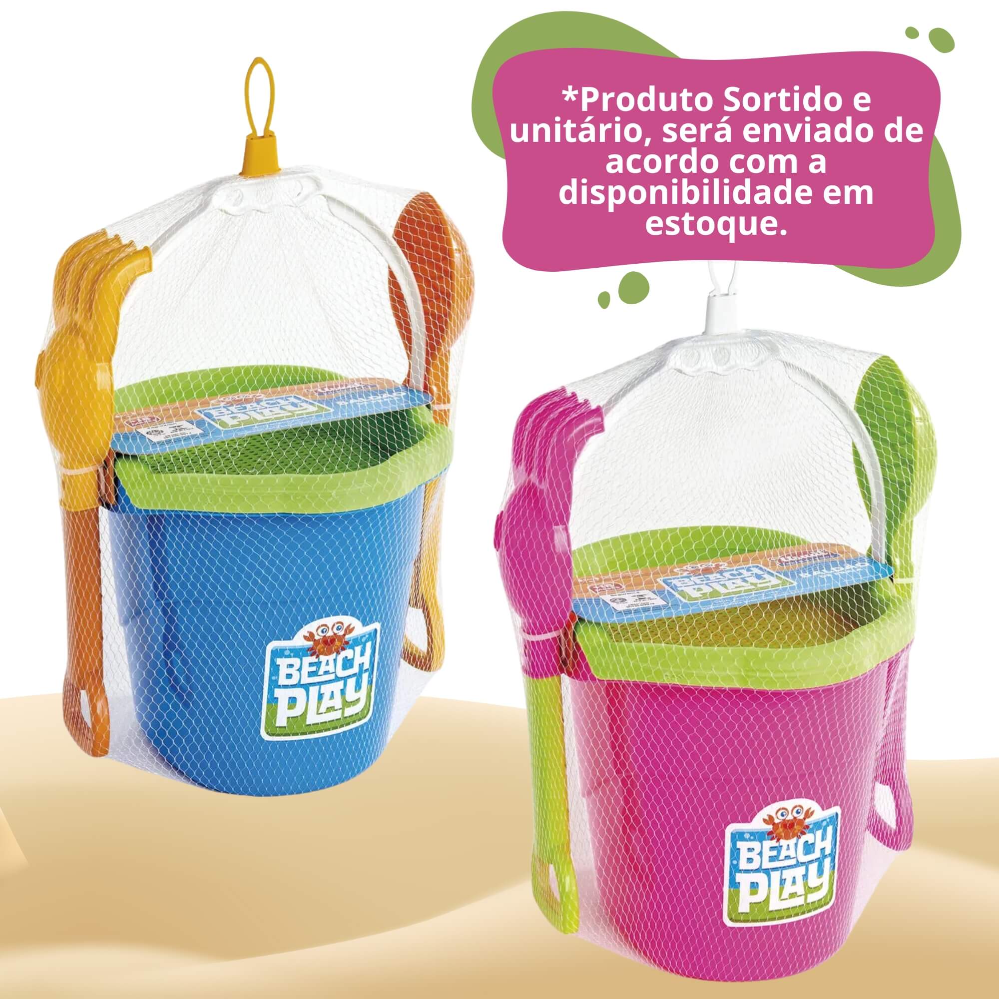 Balde de Areia Praia Grande Brinquedo Infantil Beach Play Sortido e Unitário Usual Brinquedos - 637