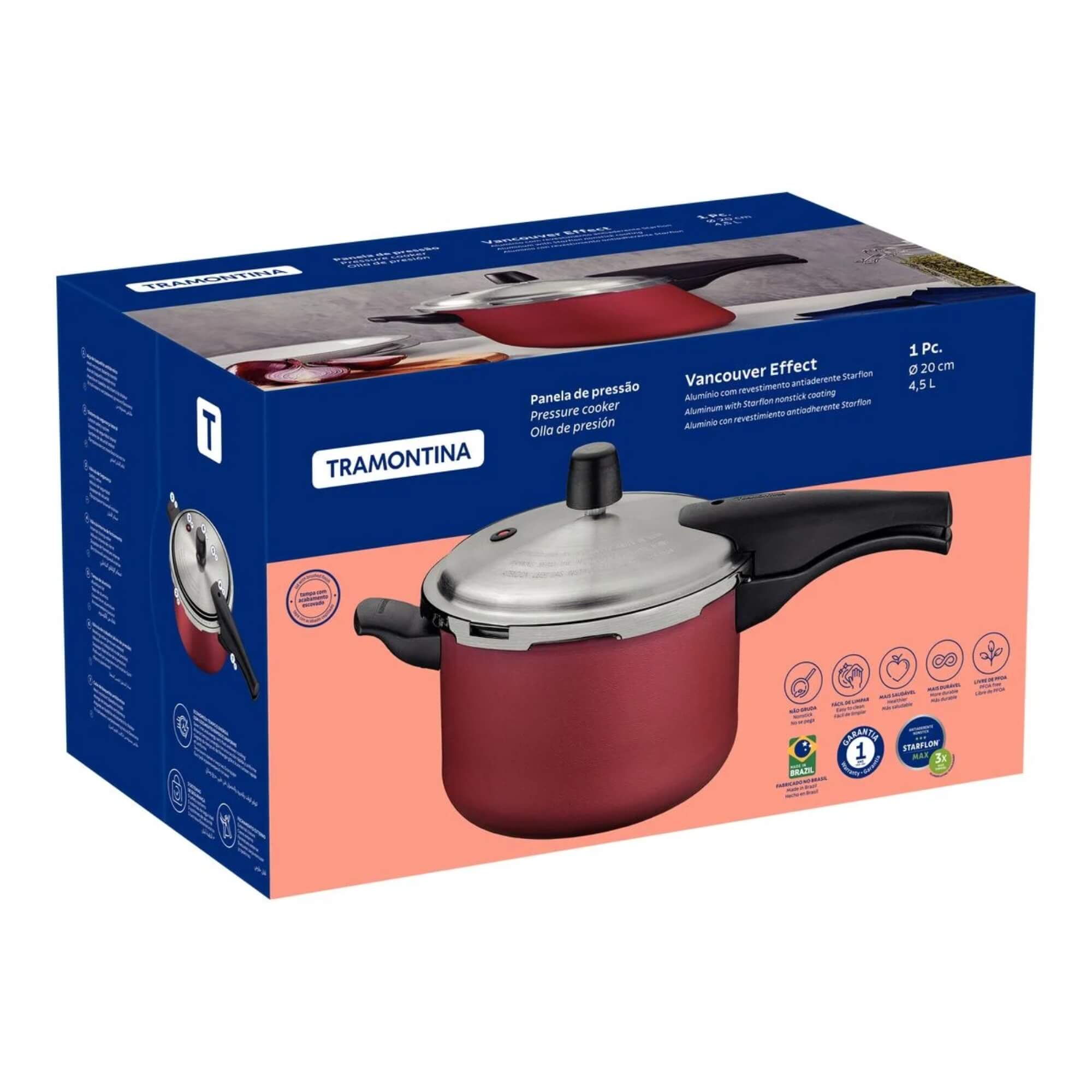 Panela de Pressão Vancouver Effect Alumínio Starflon Max Vermelho 20cm 4,5L Tramontina - 20591720