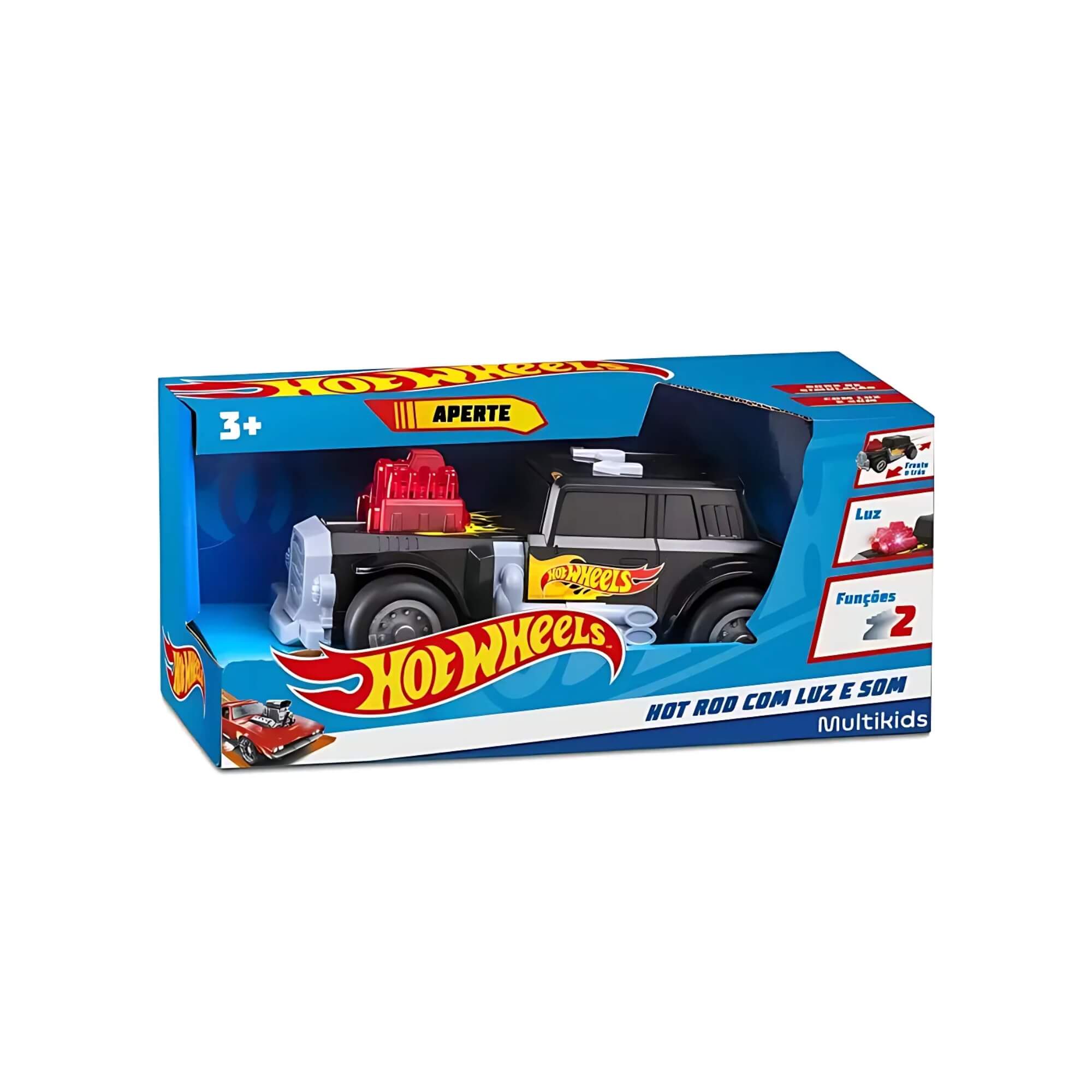 Brinquedo Infantil Carrinho Hot Wheels Hot Rod Preto com Luz e Som Multikids - BR1823