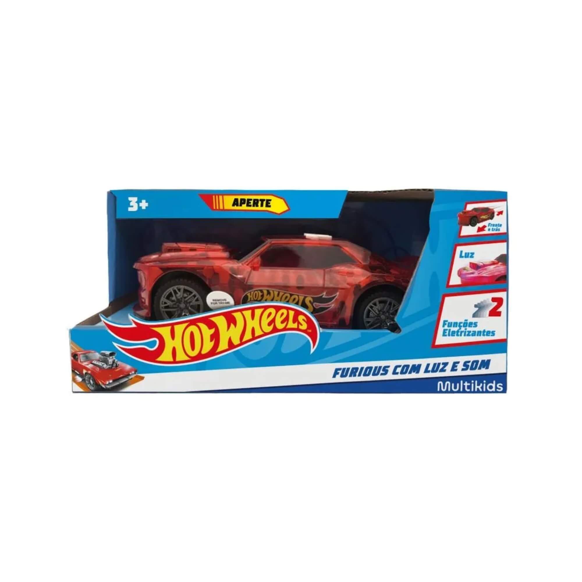 Brinquedo Infantil Carrinho Hot Wheels Furious Vermelho com Luz e Som Multikids - BR1825