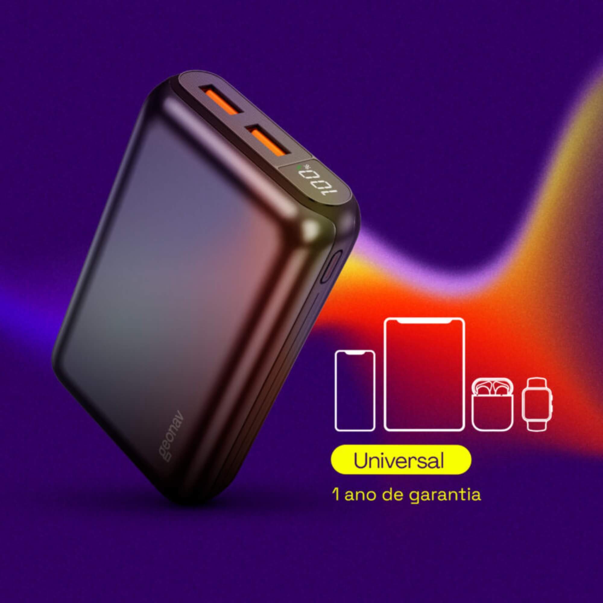 Power Bank Carregador Portátil 20.000 mAh 20W Cinza Espacial Geonav - PB20K20WSG