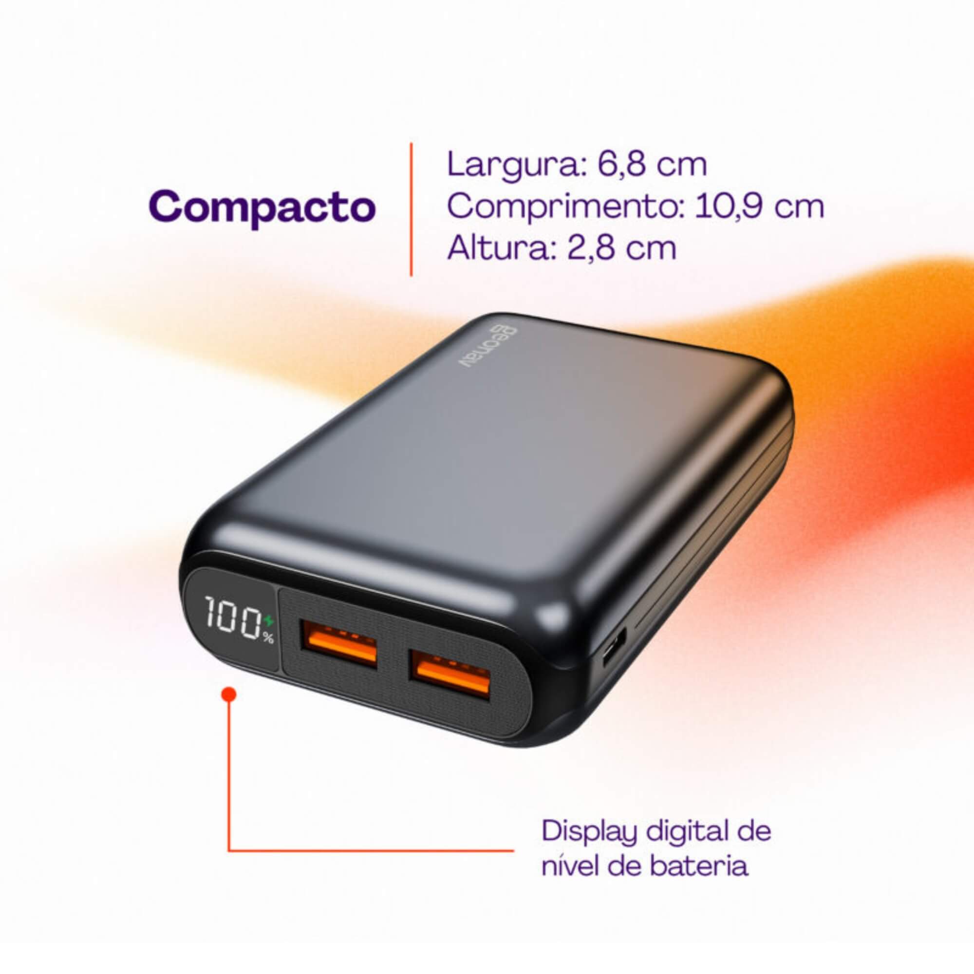 Power Bank Carregador Portátil 20.000 mAh 20W Cinza Espacial Geonav - PB20K20WSG