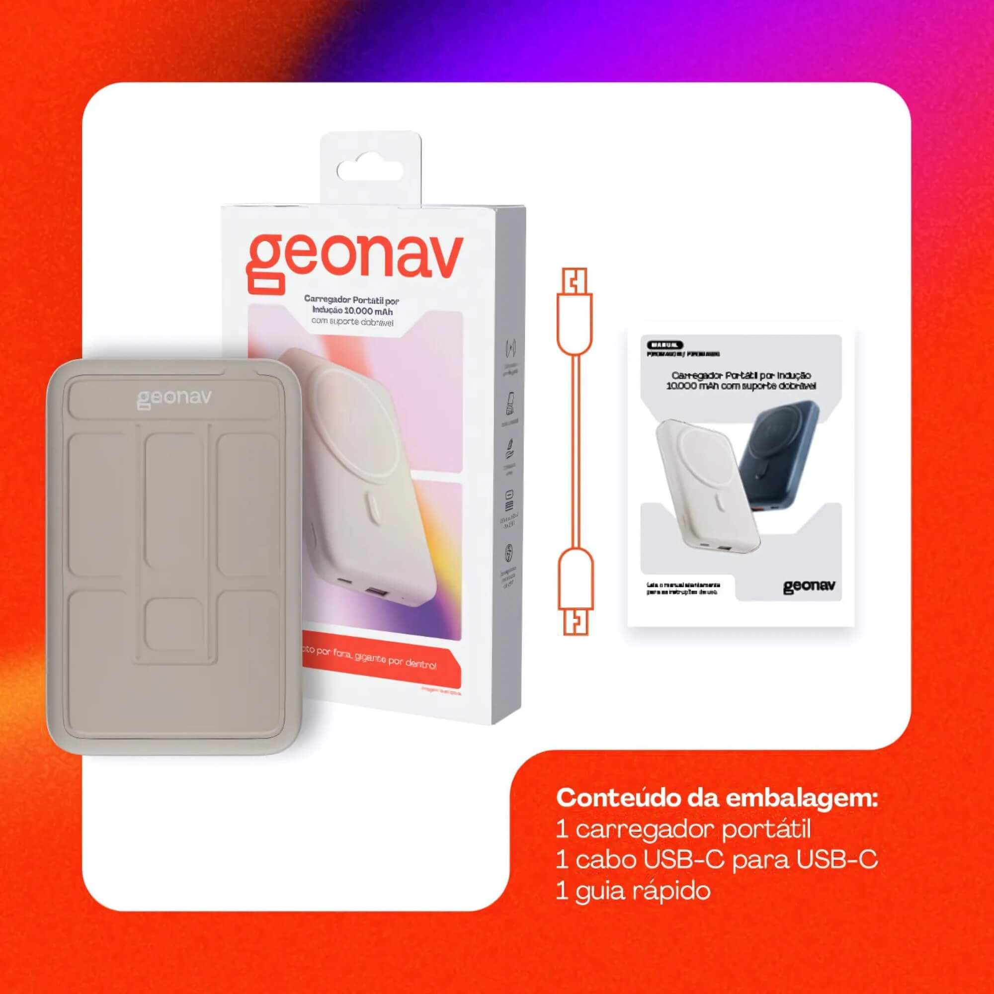 Carregador por Indução Portátil 10.000 mAh Compatível Magsafe Off White Geonav - PB10MAGOW