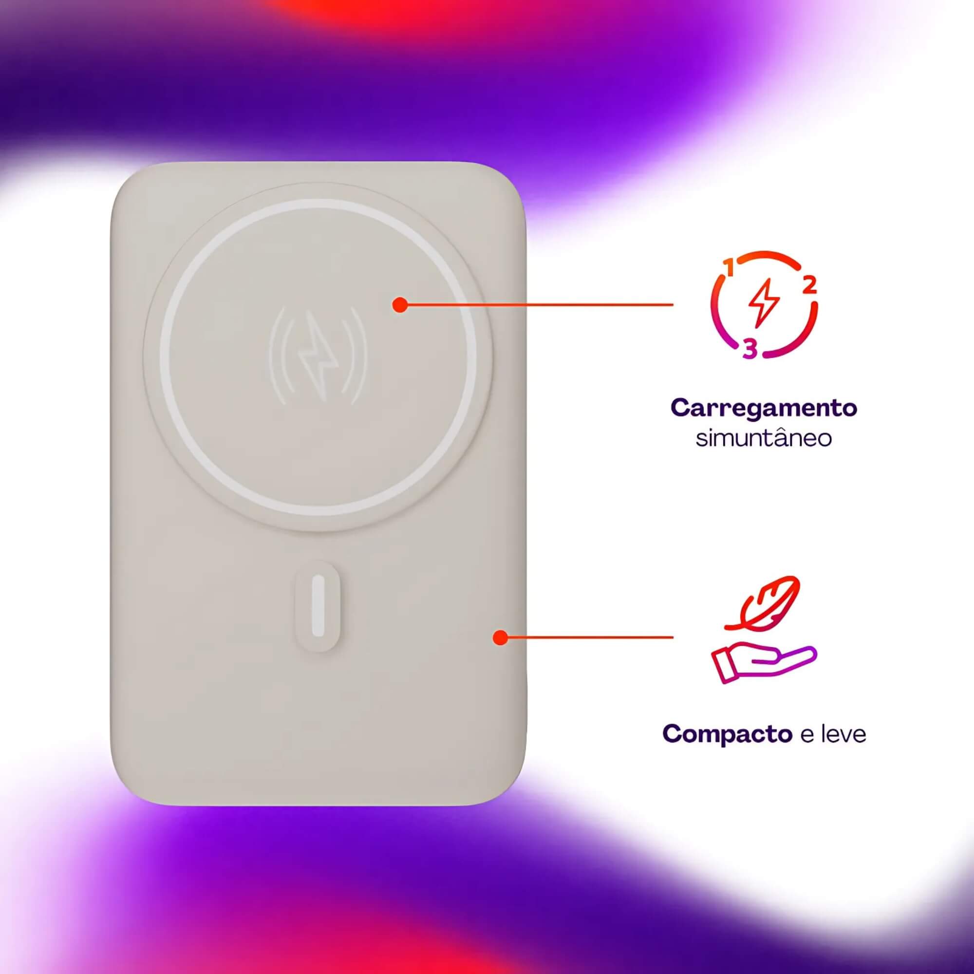 Carregador por Indução Portátil 10.000 mAh Compatível Magsafe Off White Geonav - PB10MAGOW