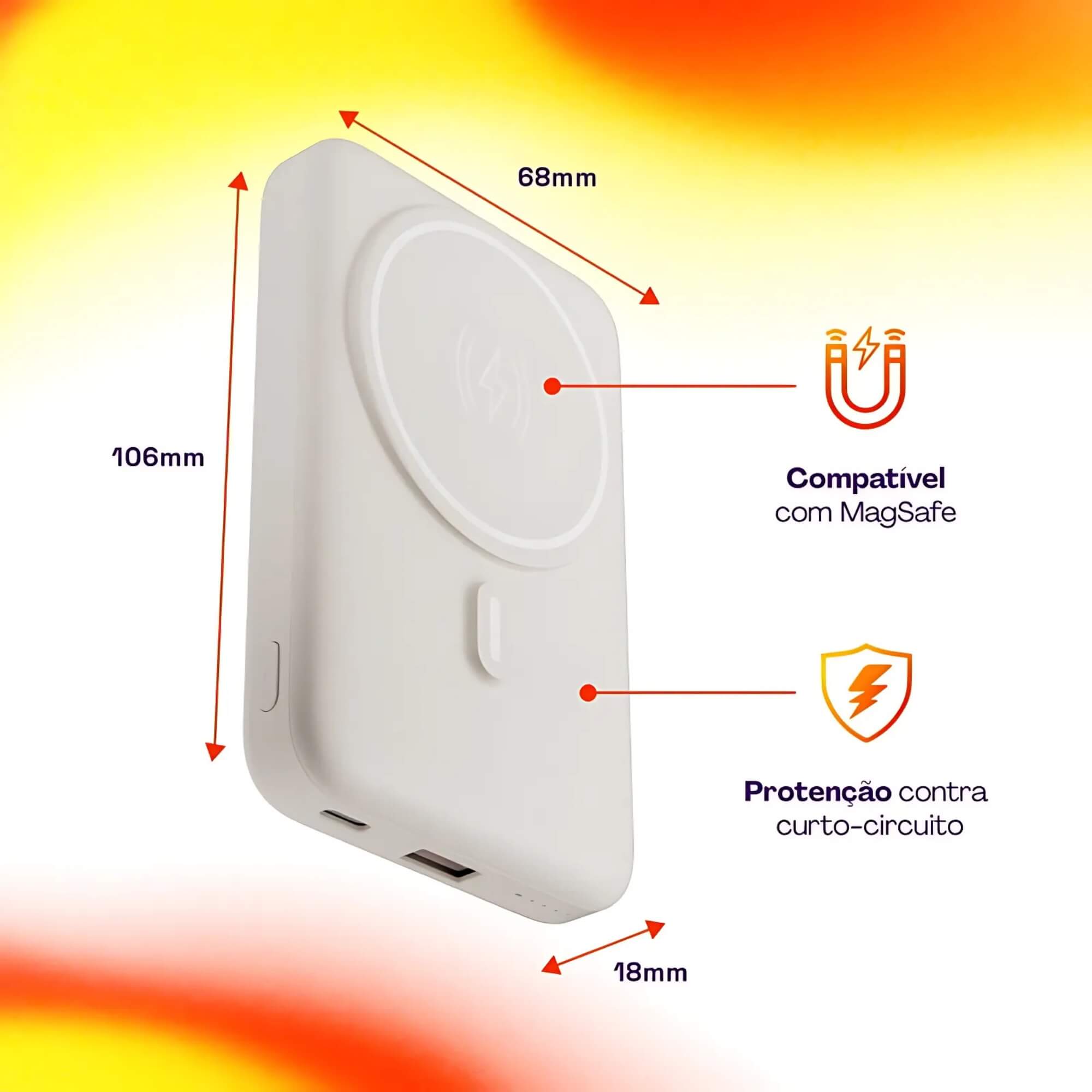 Carregador por Indução Portátil 10.000 mAh Compatível Magsafe Off White Geonav - PB10MAGOW