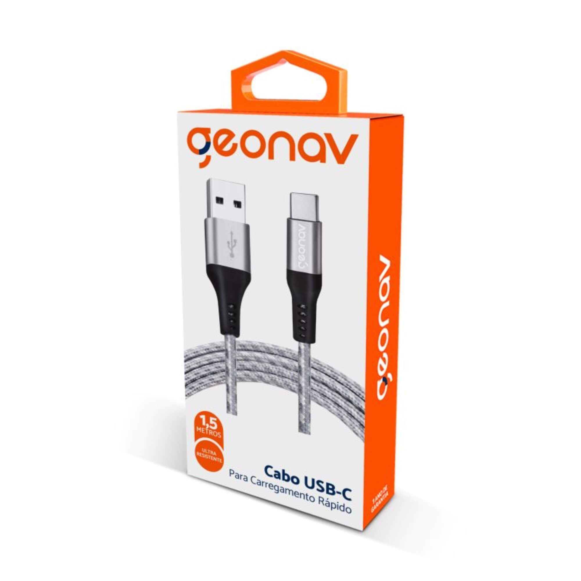 Cabo USB-C para USB-A 2.0 Nylon Trançado Carregamento Rápido 1.5m Geonav - UCC06