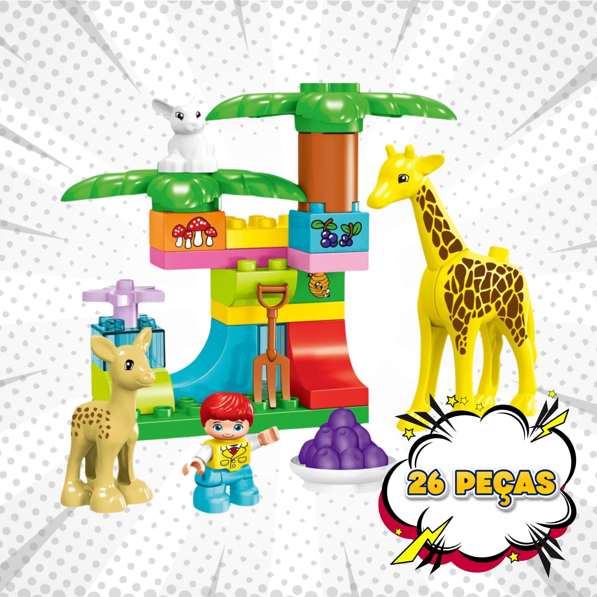 Brinquedo Infantil Blocos de Montar Cubic Jr Mundo Animal 26 Peças Multikids - BR2247