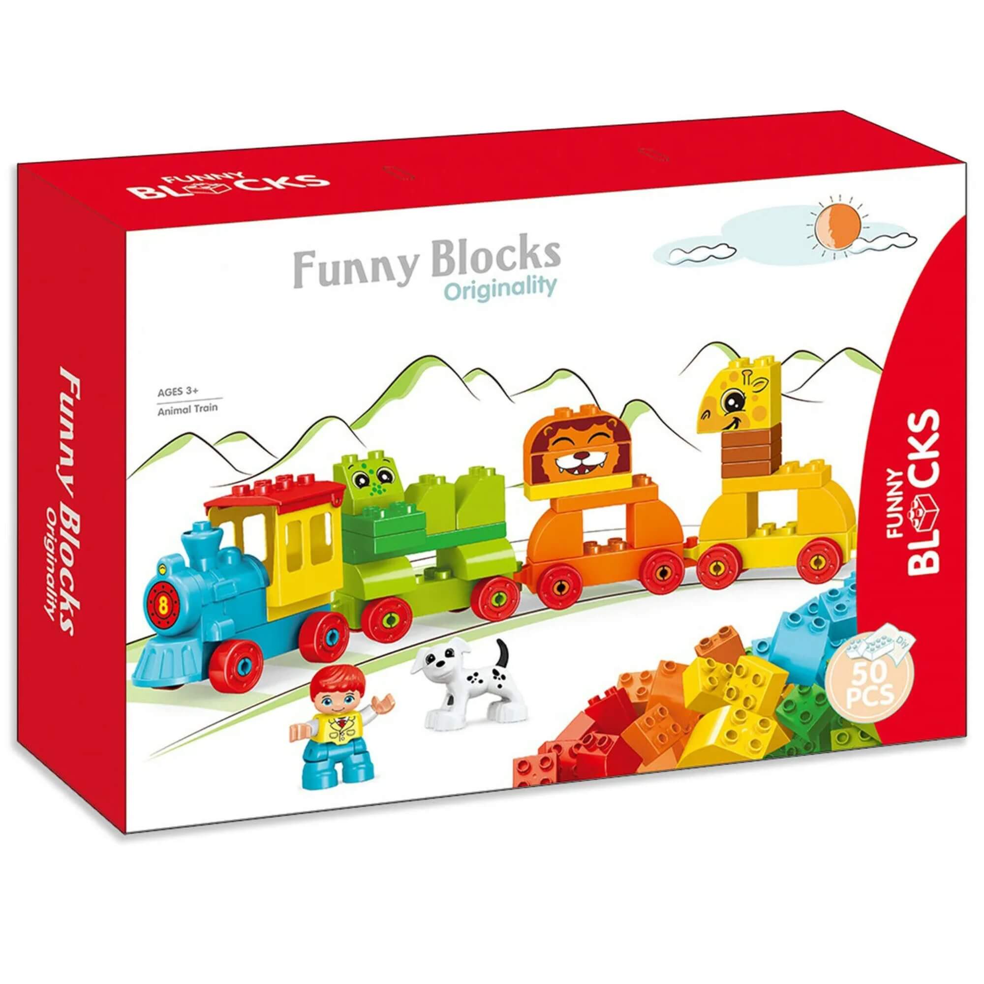 Bloco de Montar Cubic Jr. Trem Zoológico Animais 50 Peças +2 Anos Multikids - BR2250