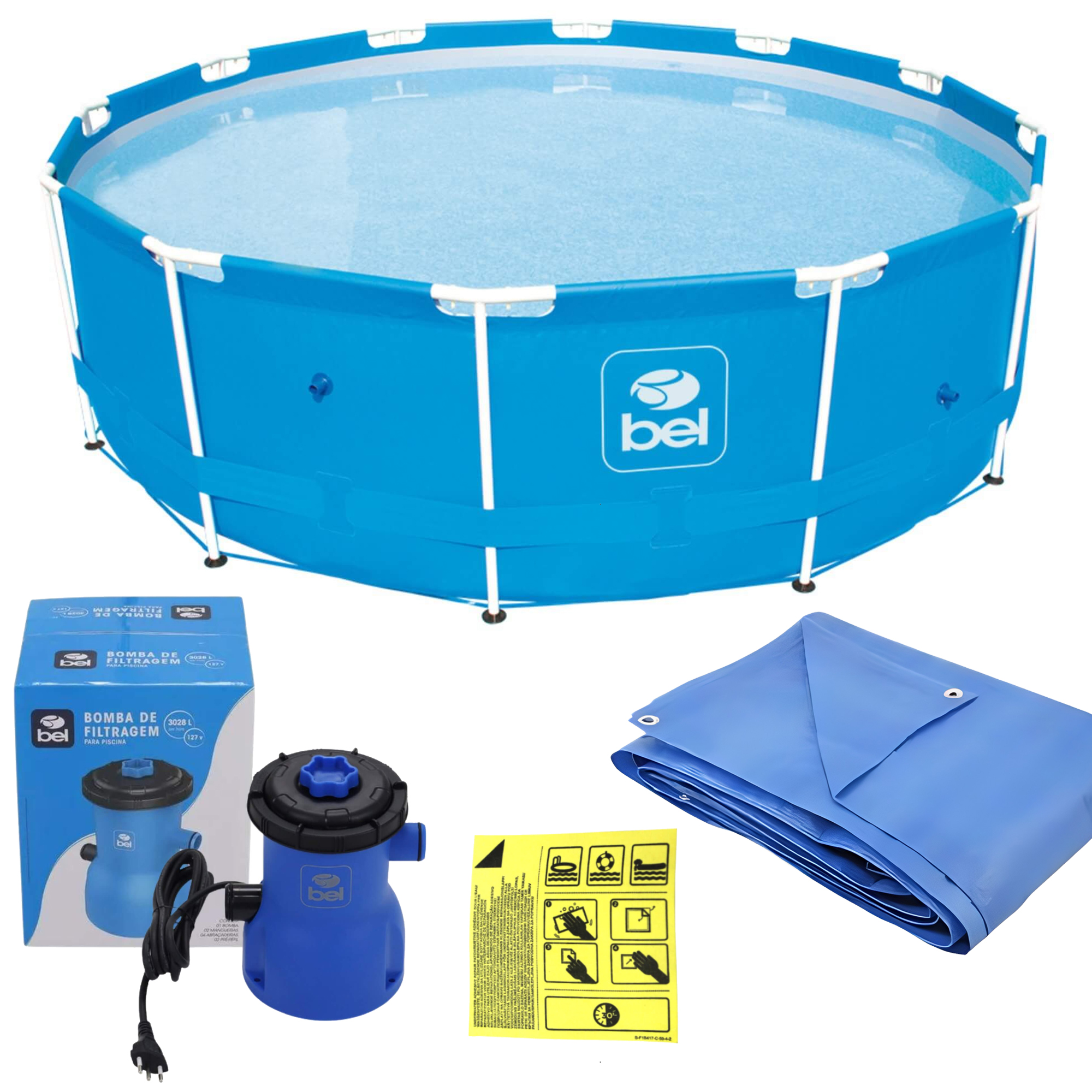 COMP Kit Piscina de Armação 10.000 Litros + Bomba Filtragem  + Lona Reforçada 4,10 x 4,10- Escolha Voltagem