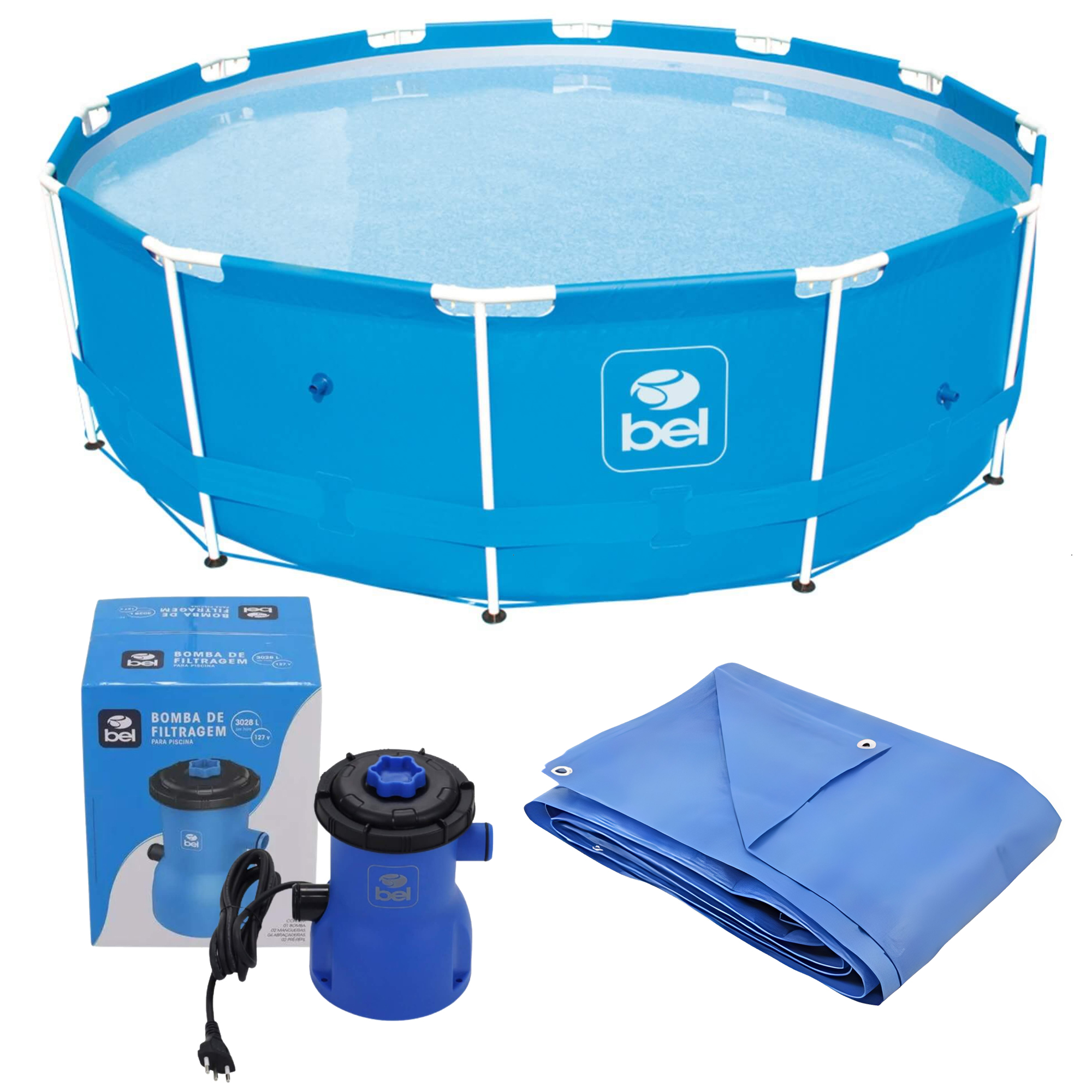 COMP Kit Piscina de Armação 10.000 Litros + Bomba Filtragem  + Lona Reforçada 4,10 x 4,10- Escolha Voltagem Voltagem:220
