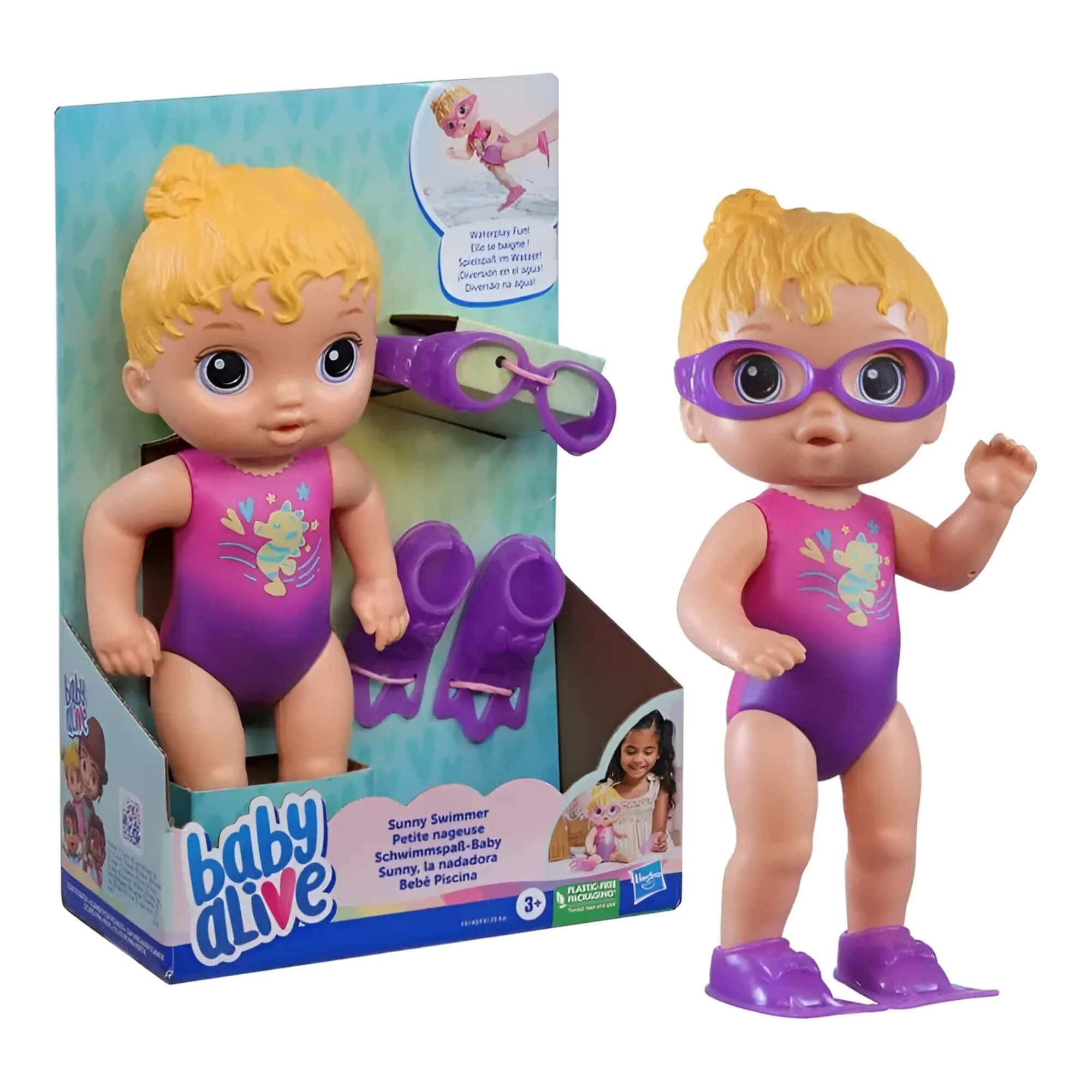 Boneca Piscina Baby Alive Loira Nadadora C/ Acessórios Roxo Hasbro F8140 - 18531
