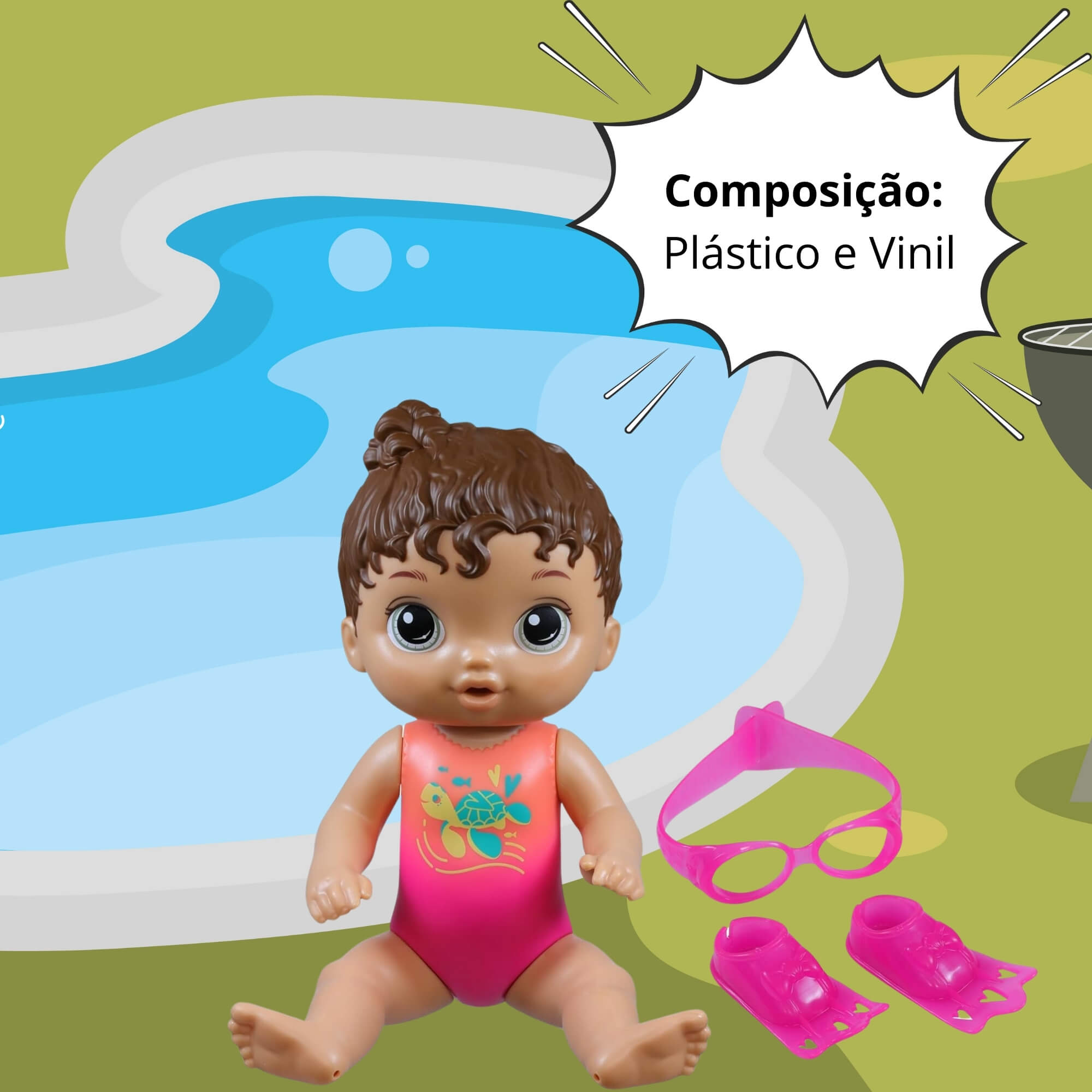 Boneca Infantil Baby Alive Morena Bebê Piscina com Acessórios Hasbro - 18532