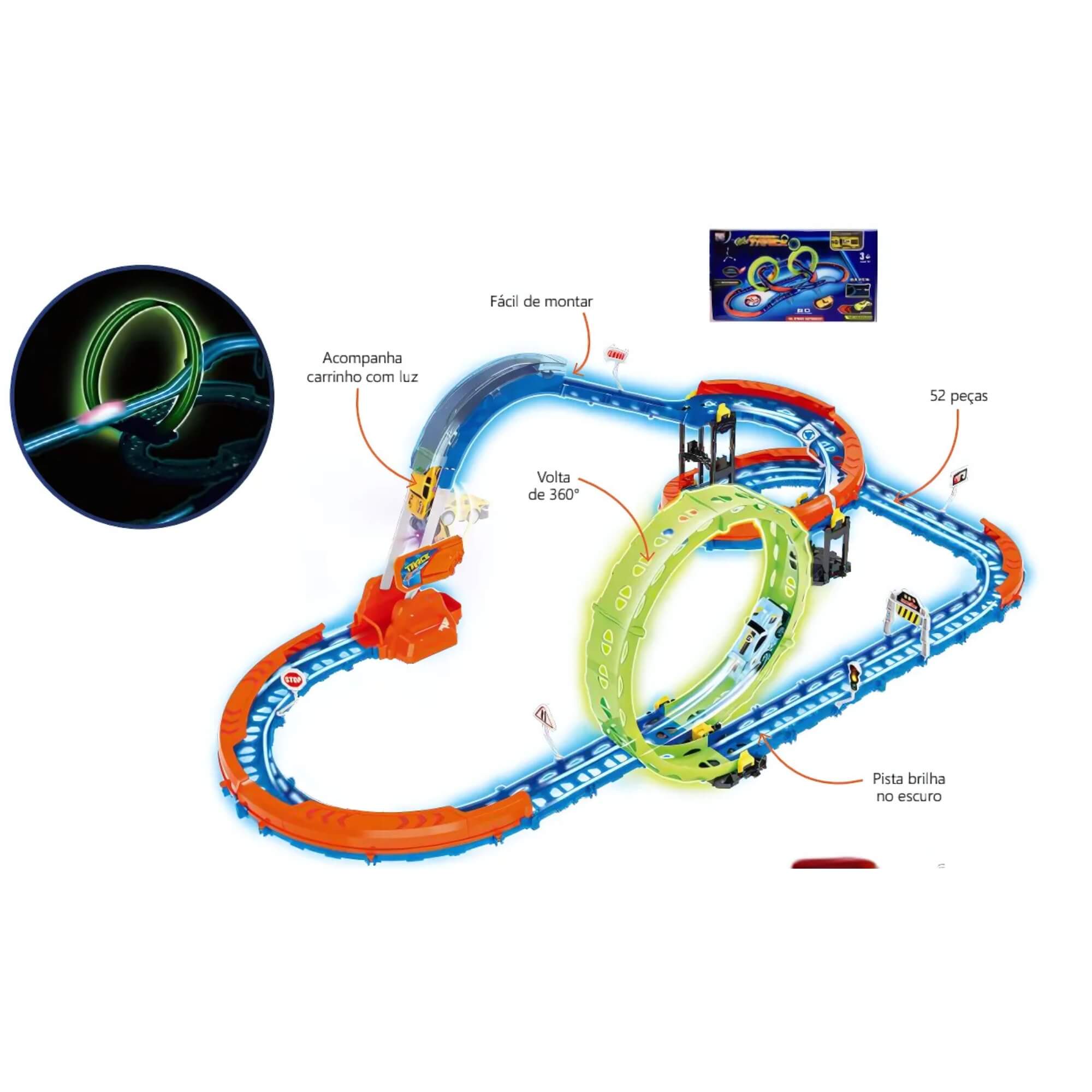 Pista de Carrinho de Corrida Glow Speed Track Com 52 Peças Zippy Toys - 9170