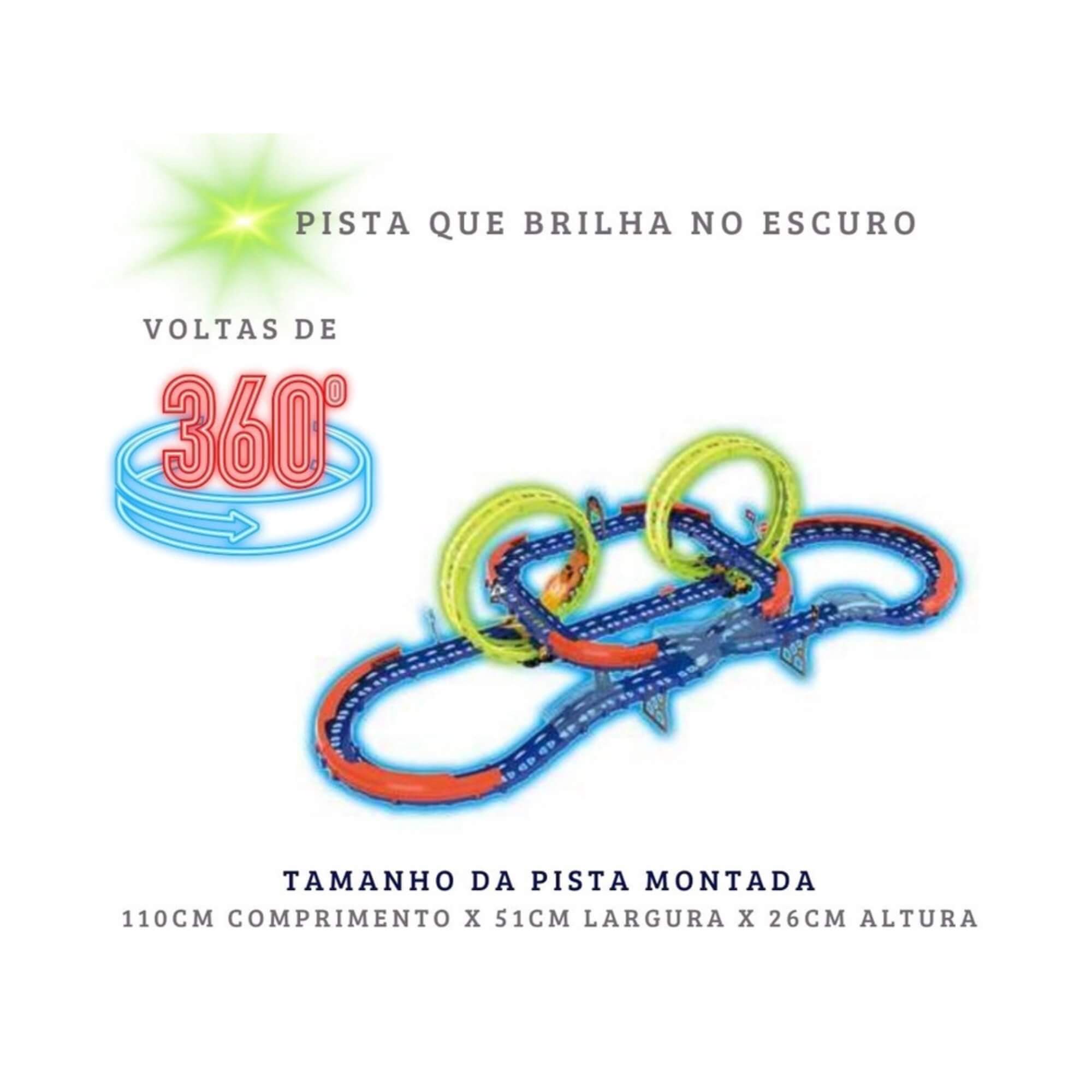 Pista de Carrinho de Corrida Glow Speed Speed Track 63 Peças Giro 360 Zippy Toys - 9171
