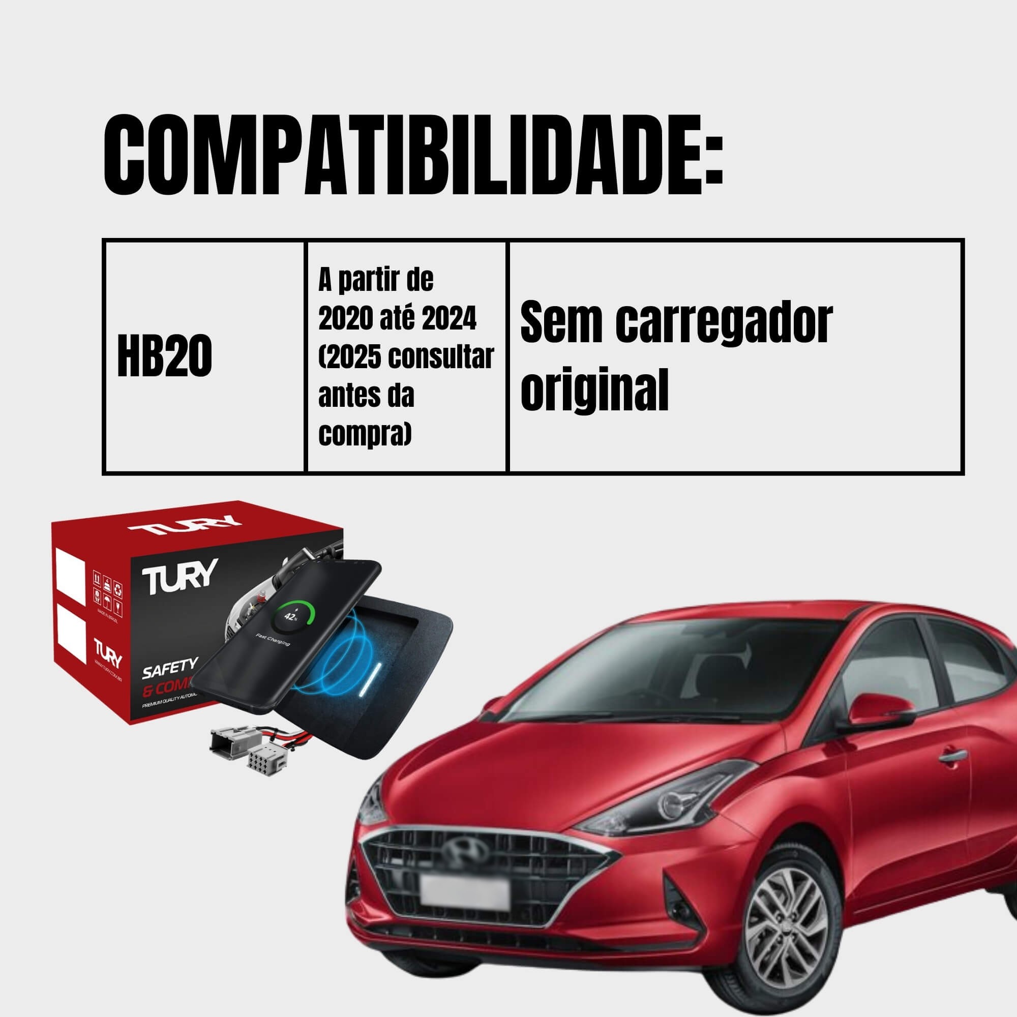 Módulo Eletrônico Carregador Indutivo para HB20 A partir de 2020 Tury - ICHARGER1.0AB