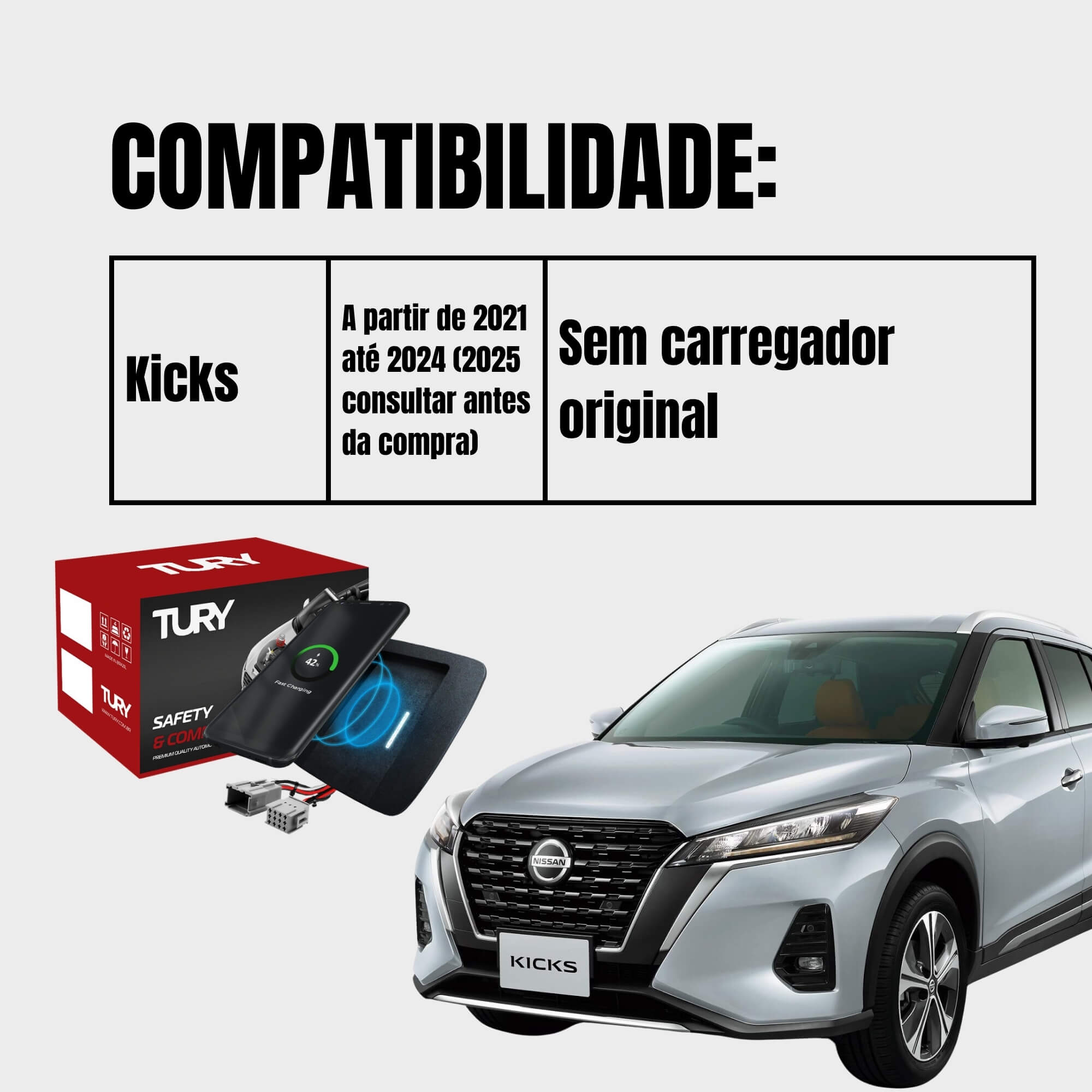 Módulo Eletrônico Carregador Indutivo para Kicks A partir de 2021 Tury - ICHARGER1.0Q