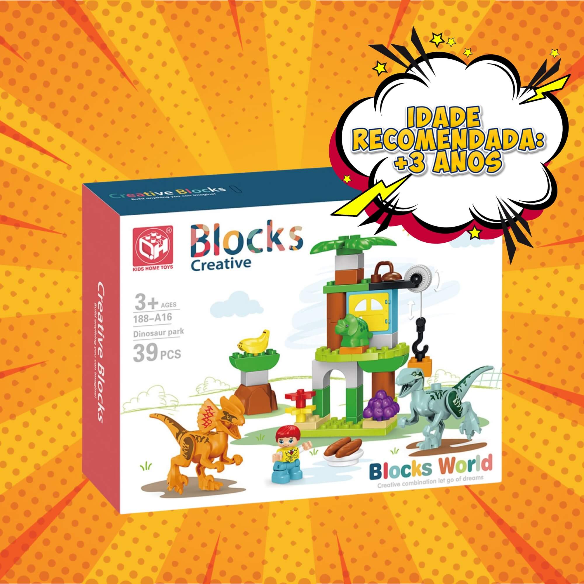 Brinquedo Infantil Blocos de Montar Cubic Jr Parque dos Dinossauros 39 Peças Multikids - BR2248