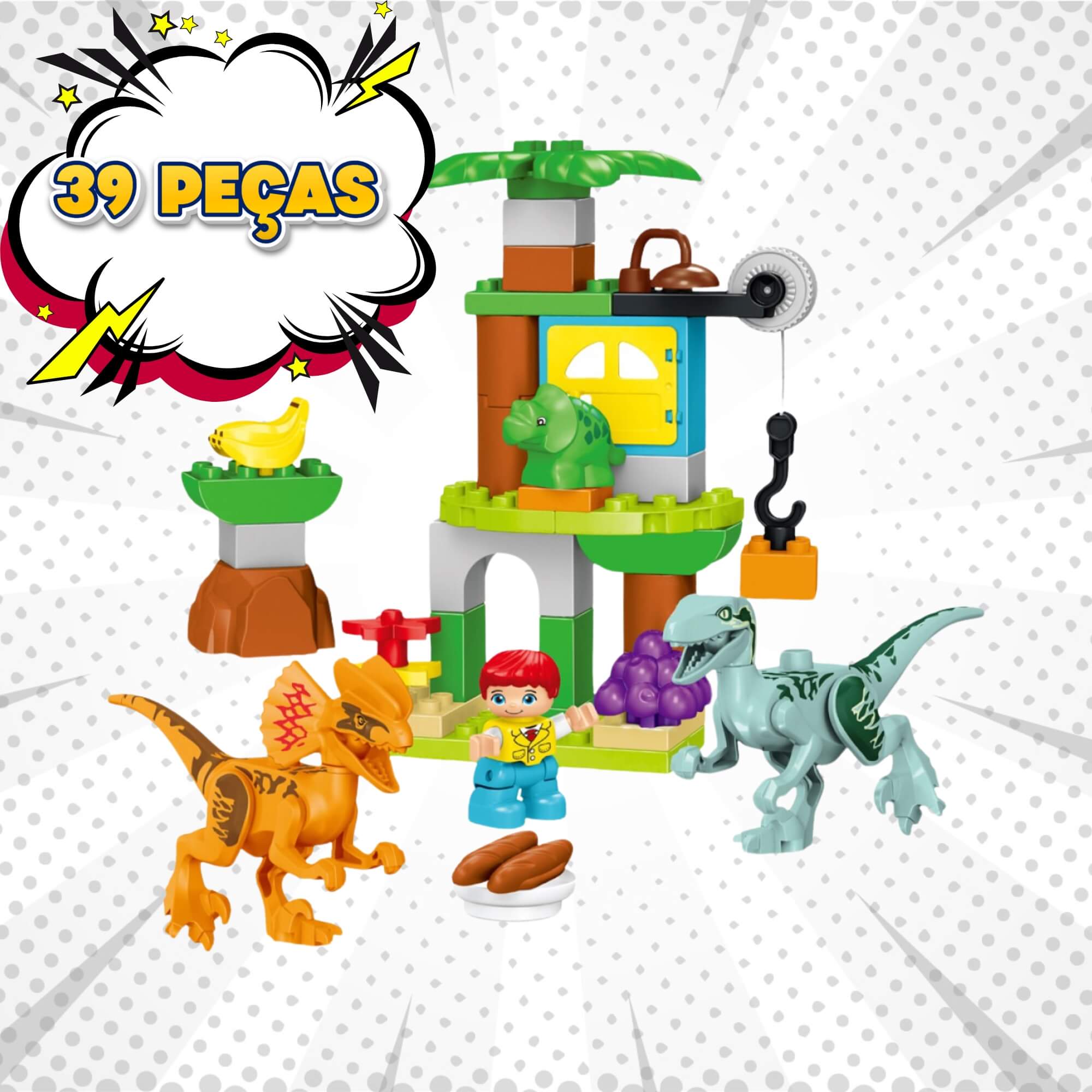 Brinquedo Infantil Blocos de Montar Cubic Jr Parque dos Dinossauros 39 Peças Multikids - BR2248