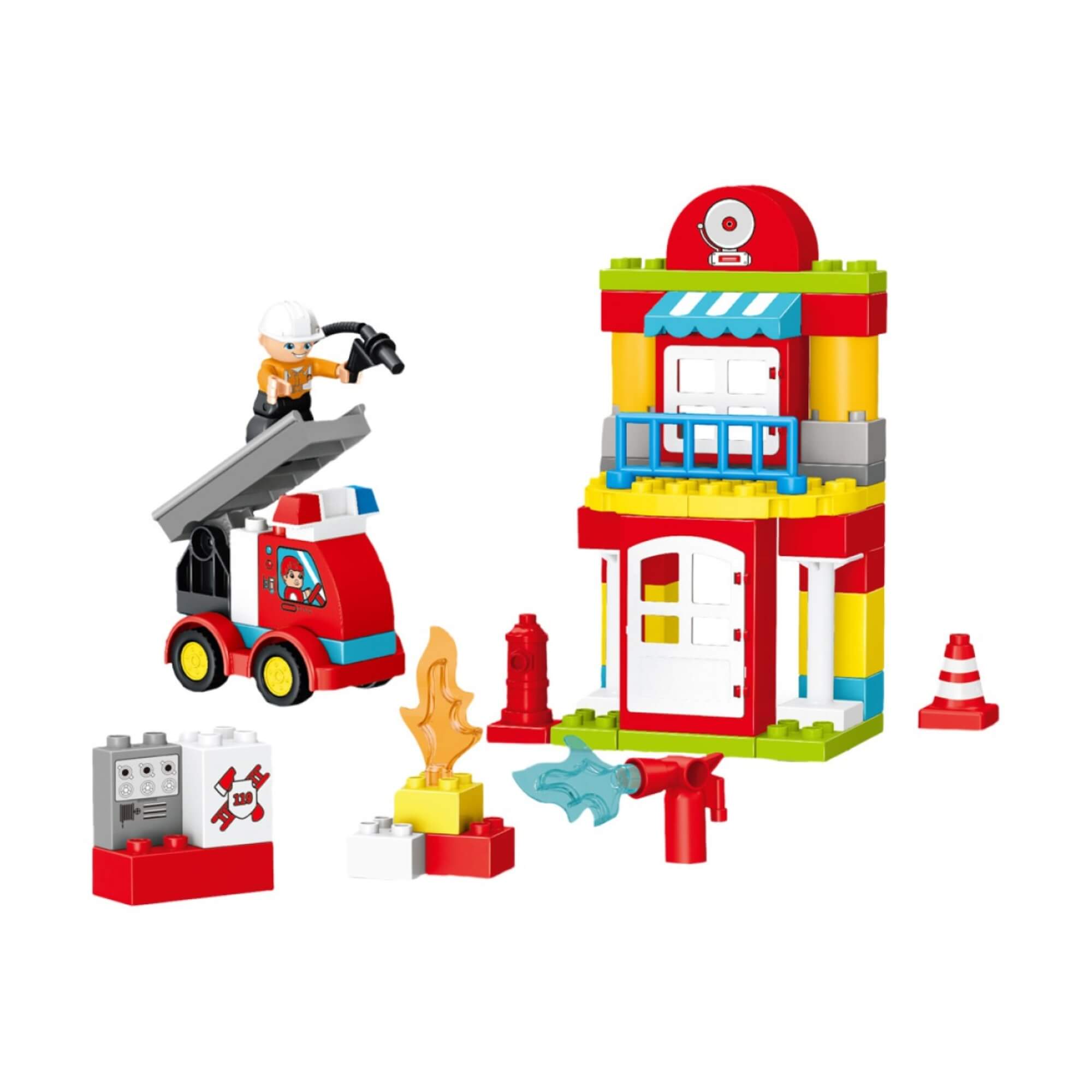 Brinquedo Infantil Blocos de Montar Cubic Jr Estação de Bombeiro 53 Peças Multikids - BR2251