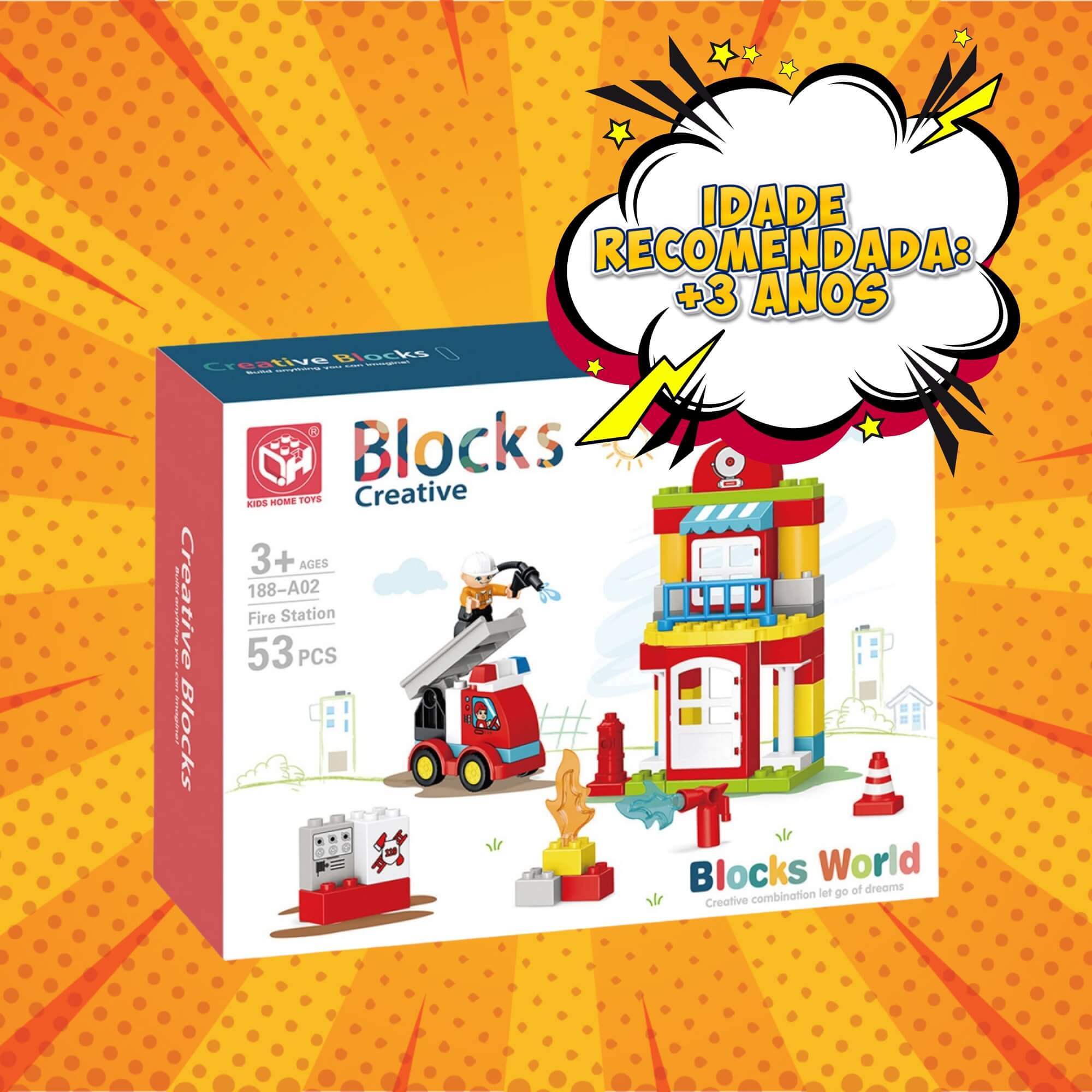 Brinquedo Infantil Blocos de Montar Cubic Jr Estação de Bombeiro 53 Peças Multikids - BR2251