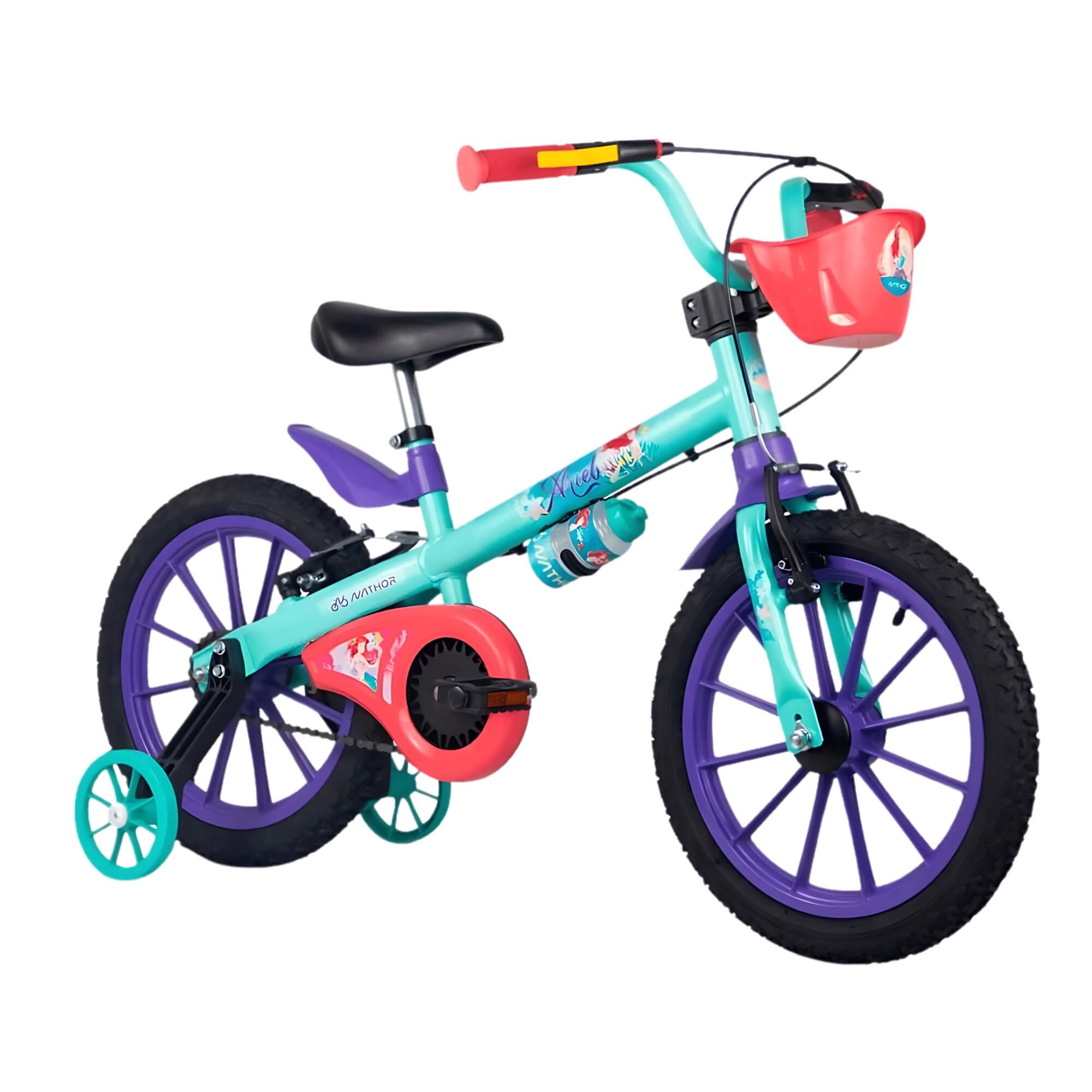 COMP Kit Bicicleta Infantil Aro 16" com Rodinhas A Pequena Sereia + Capacete Rosa Princesas Nathor