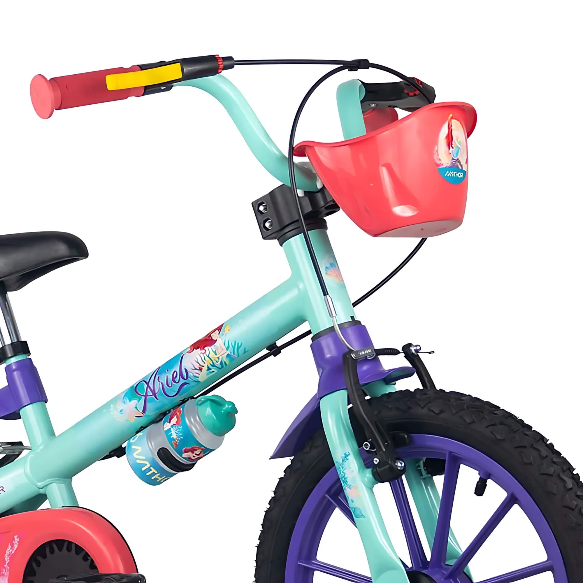 COMP Kit Bicicleta Infantil Aro 16" com Rodinhas A Pequena Sereia + Capacete Rosa Princesas Nathor