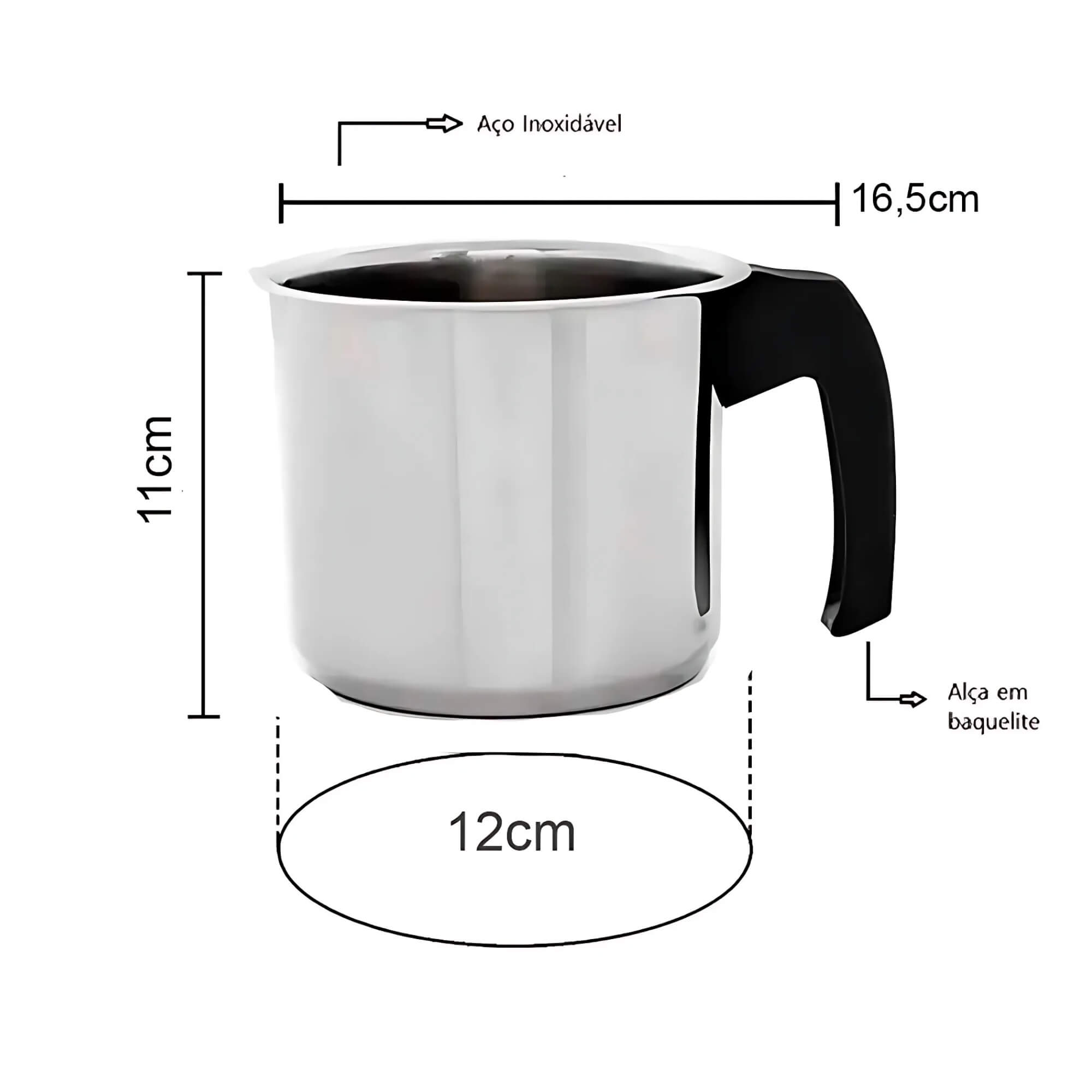 Fervedor Leiteira 12cm Suprema em Aço Inox 1,25 Litros Brinox - 2092/120