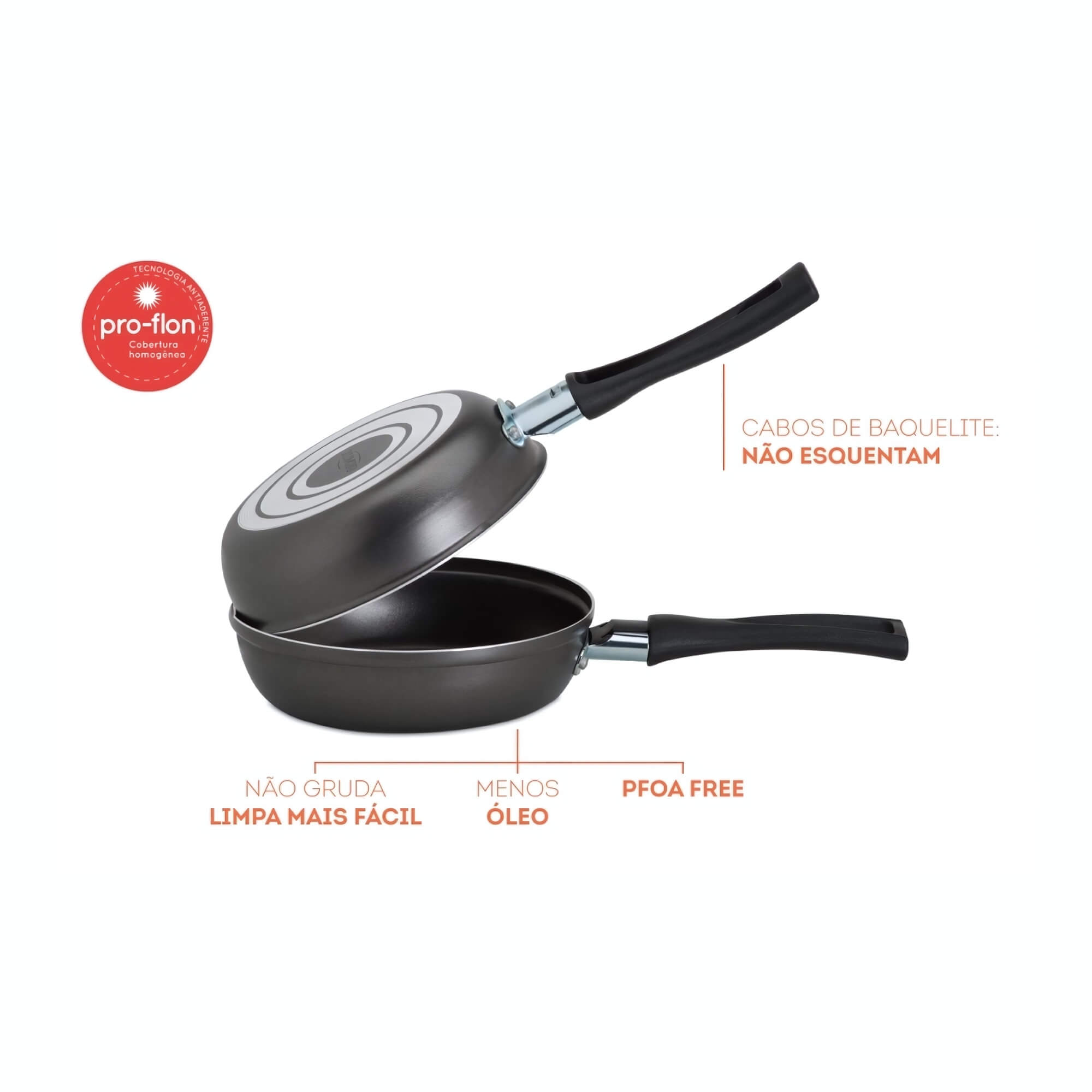 Omeleteira Antiaderente Pro-Flon 18cm 0,7L Linha Garlic Preta Brinox - 7190/471