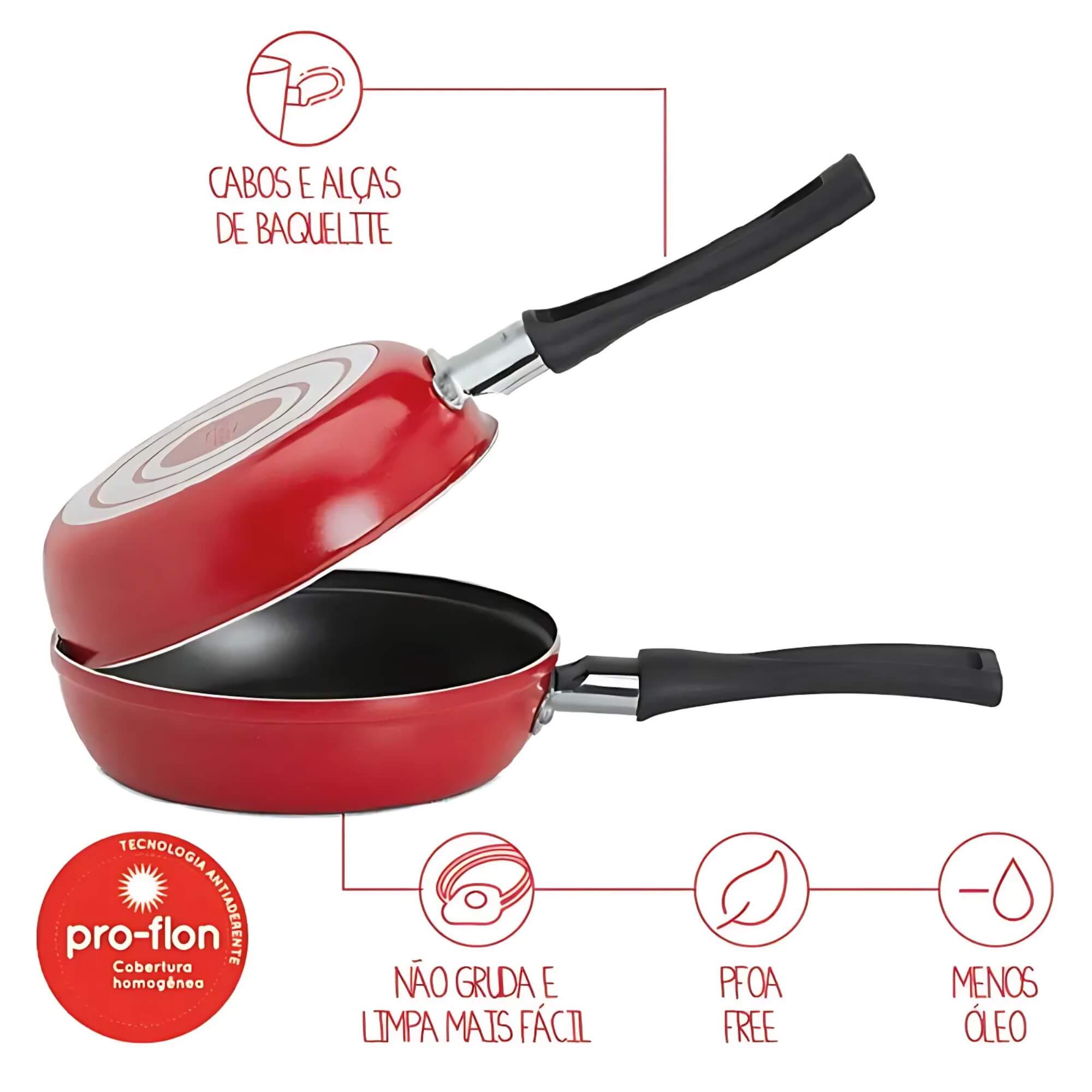 Omeleteira Antiaderente Pro-Flon 18cm 0,7L Linha Garlic Vermelha Brinox - 7001/371