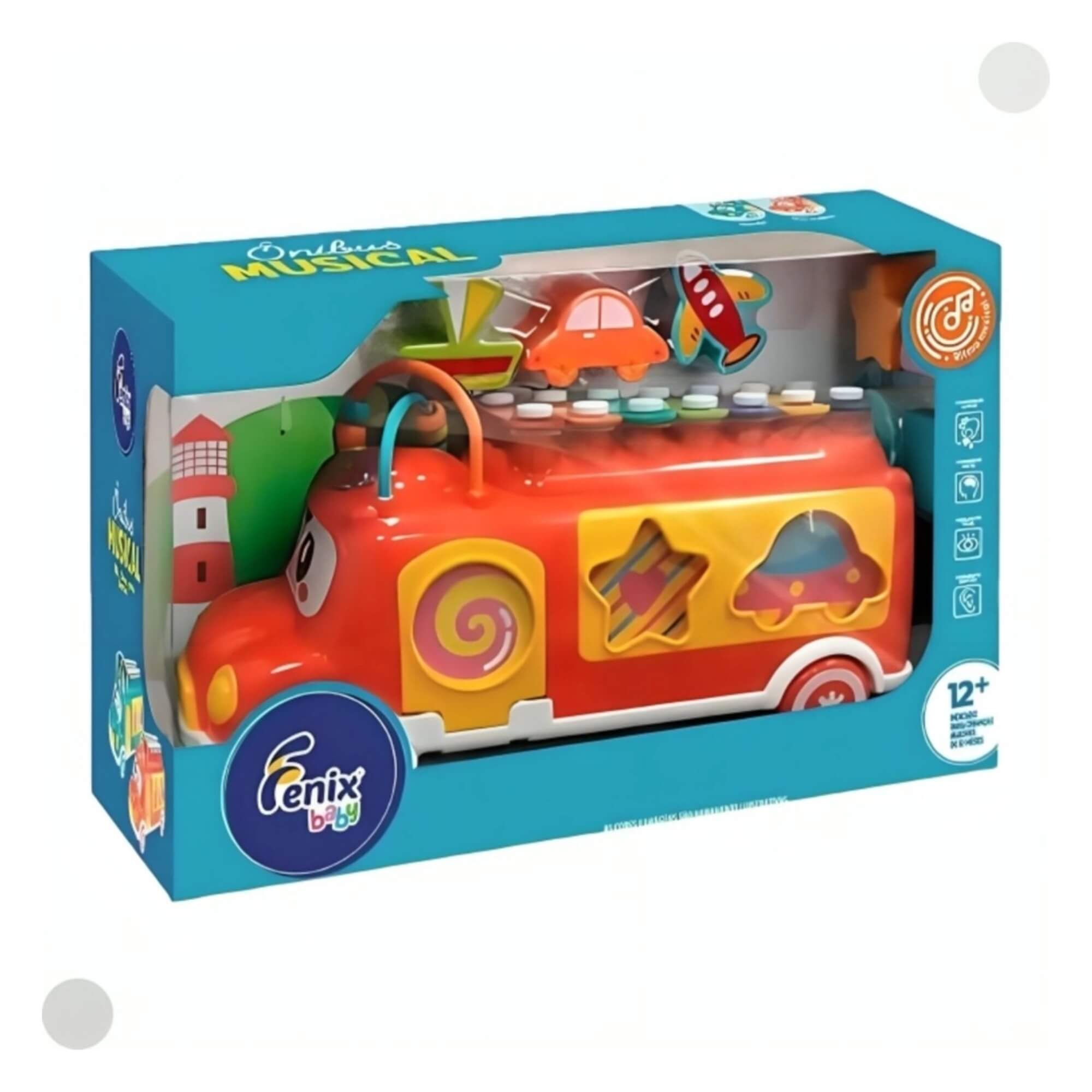 Brinquedo Interativo Ônibus Musical Educativo com Xilofone e Peças de Encaixe Fenix - FBB-738VM