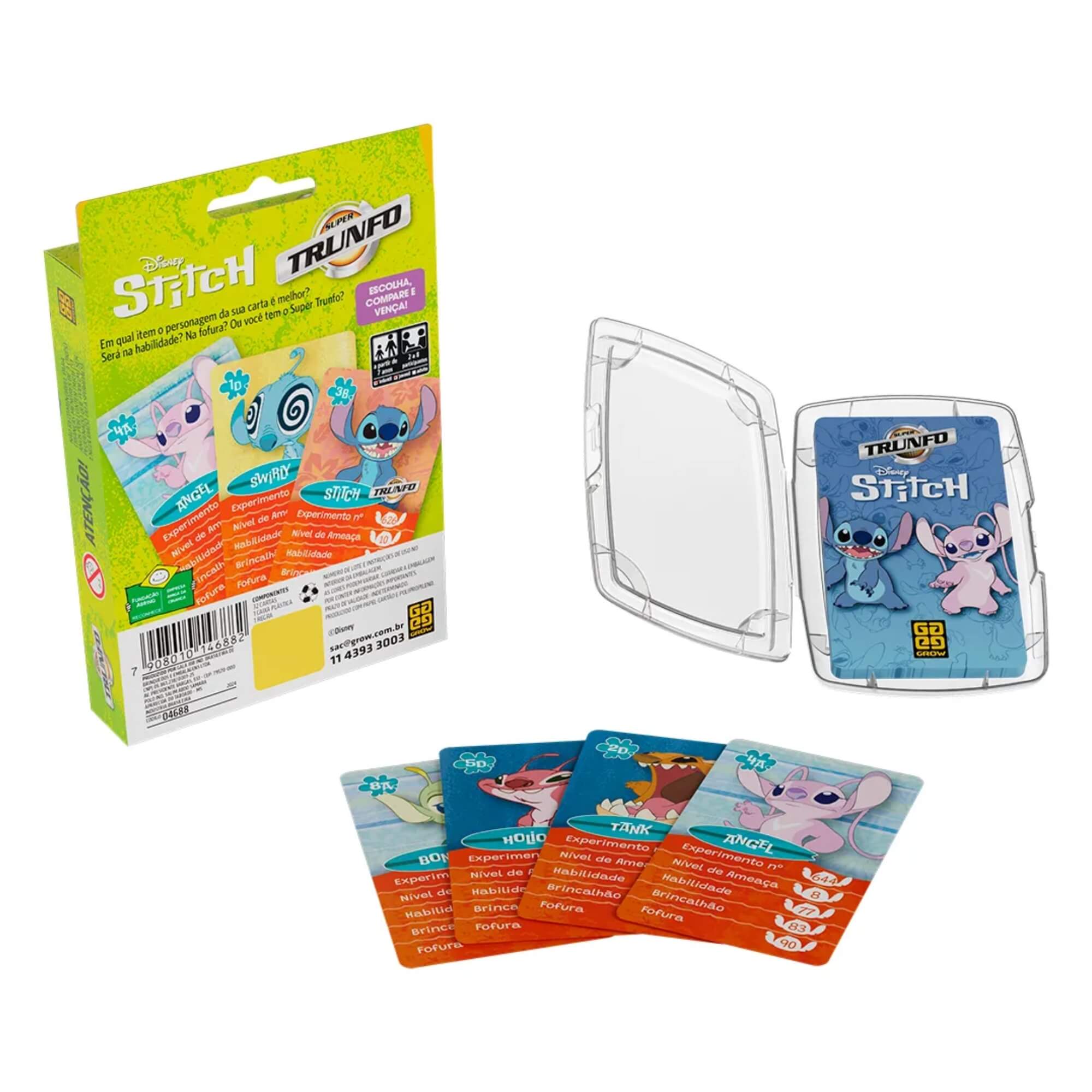 Brinquedo Infantil Jogo de Cartas Super Trunfo Stitch Grow - 04688