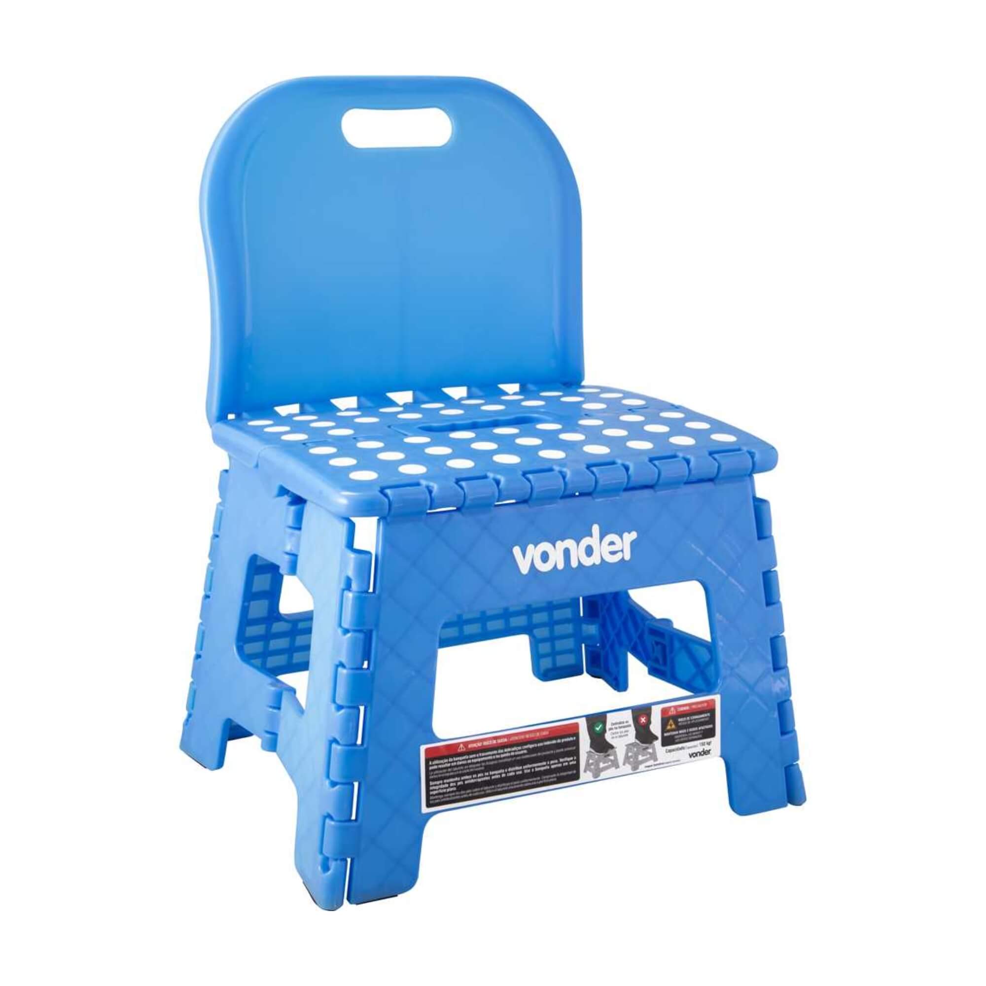 Banqueta Plástica Dobrável Azul Altura 220mm com Encosto Vonder - 3540220003