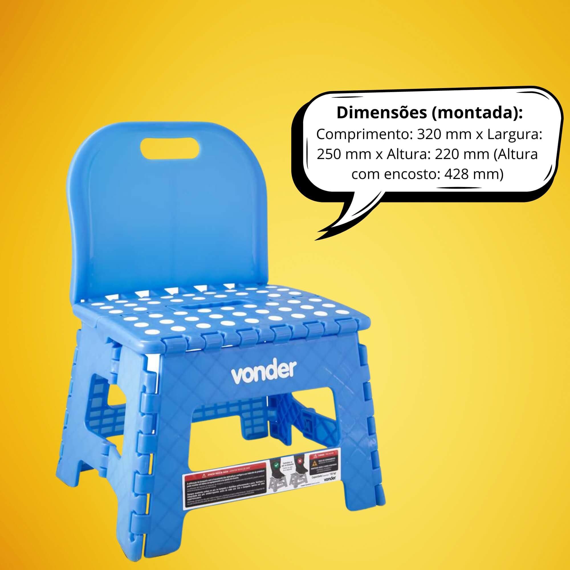 Banqueta Plástica Dobrável Azul Altura 220mm com Encosto Vonder - 3540220003